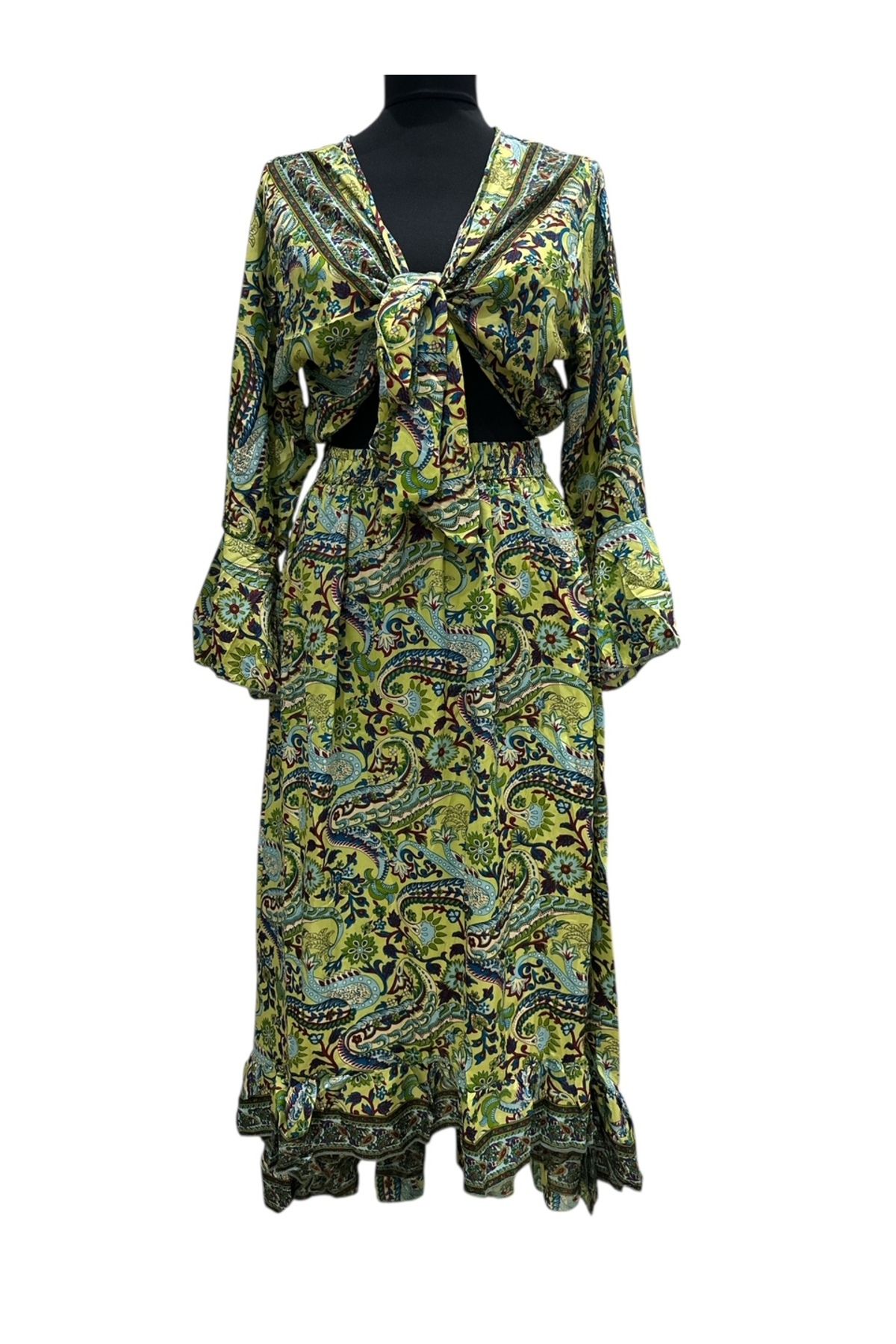 PHUTİ COLLECTION HİNT İPEĞİ GÖBEK DEKOLTELİ ELBİSE