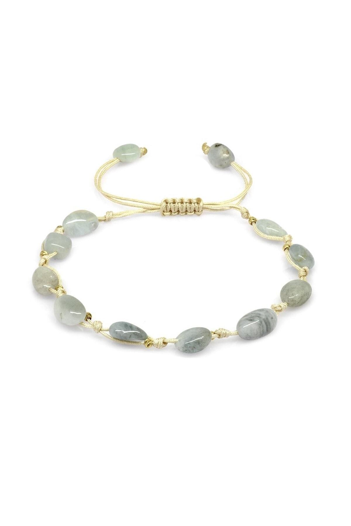 Tesbihane-Macrame Braided Natural Cut Aquamarine Natural Stone Women's Bracelet 3
