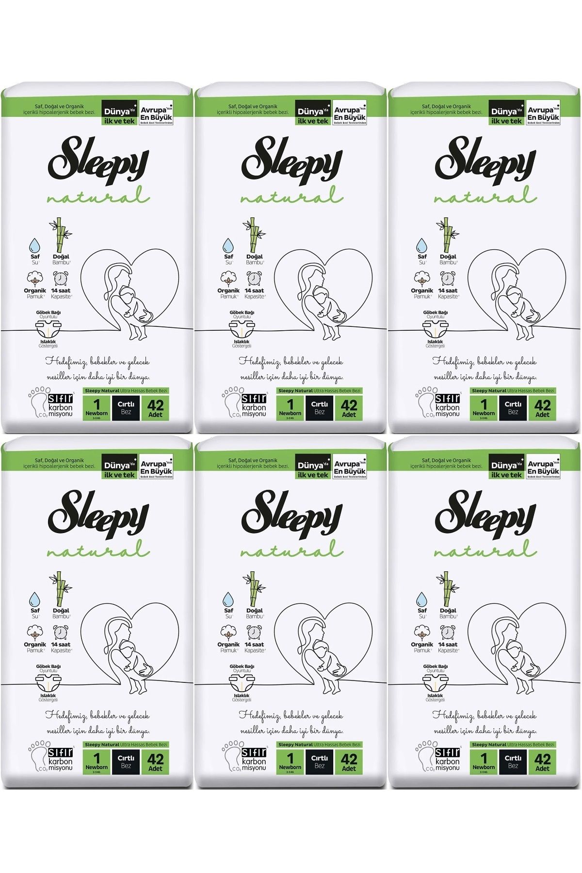 Sleepy Bebek Bezi Natural Beden:1 (2-5KG) Yeni Doğan Newborn 252 Adet Jumbo Pk (6PK*42)