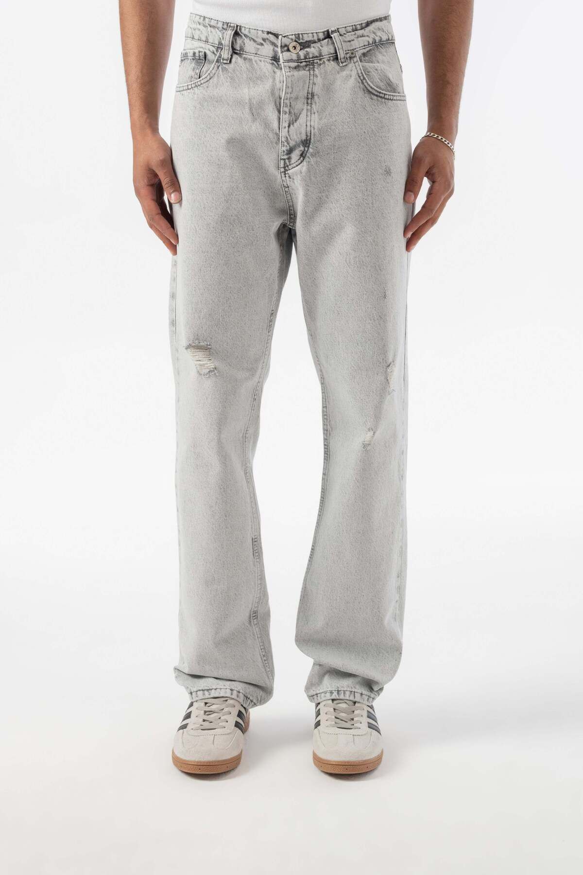jaceyjace Yırtık Detaylı Baggy Jean Pantolon - Gri