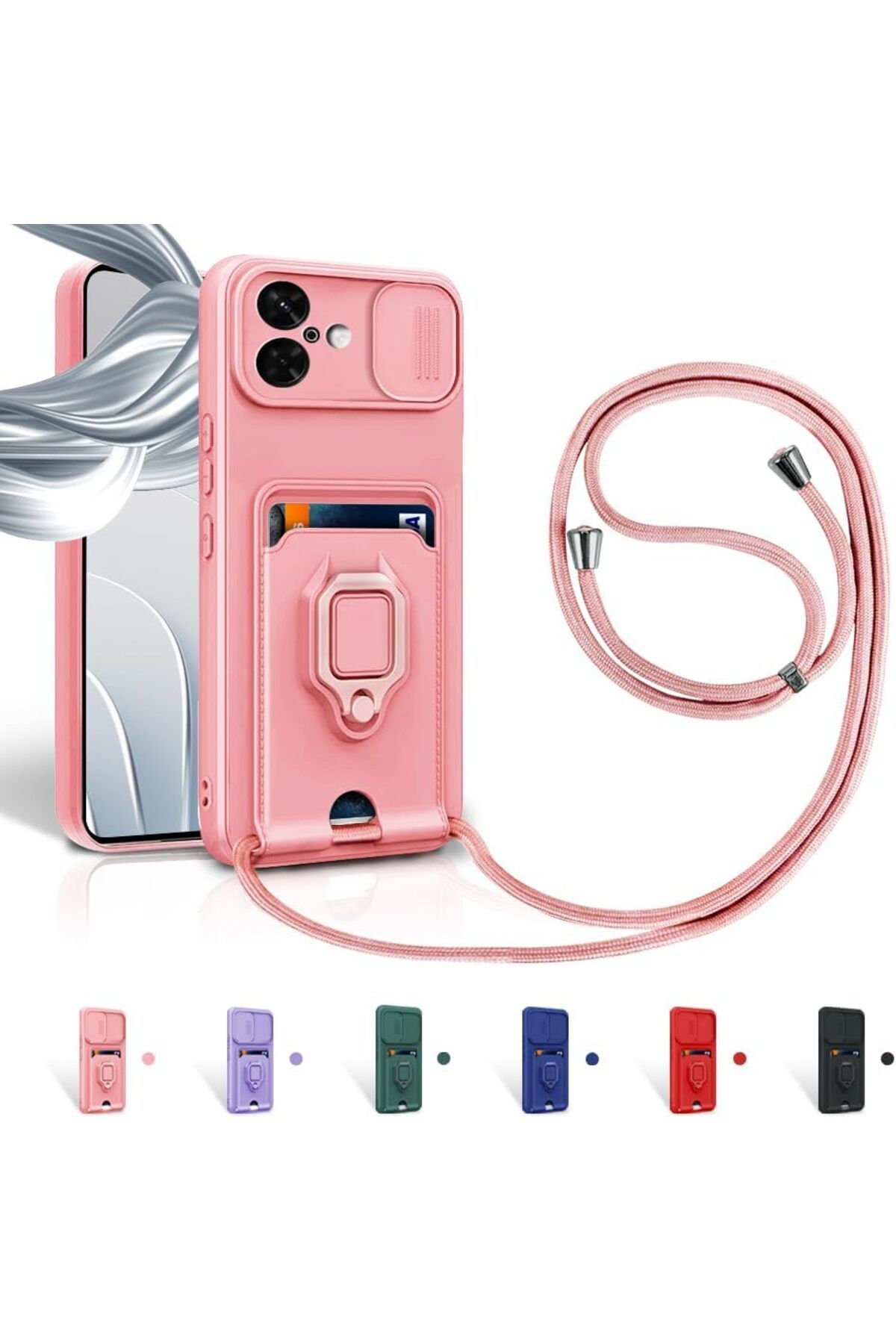 Rivor Apple iPhone 16 Uyumlu Kılıf Kamera Koruma Ve Sürgülü Kartvizitli Kartlıklı Standlı Renkli Kapak
