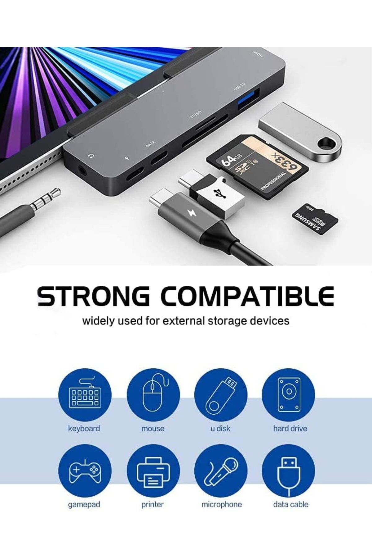 fulina-7 IN 1 USB-C Hub Adapter,Portable,USB-C Power Delivery Allows Two-Way Charging 6