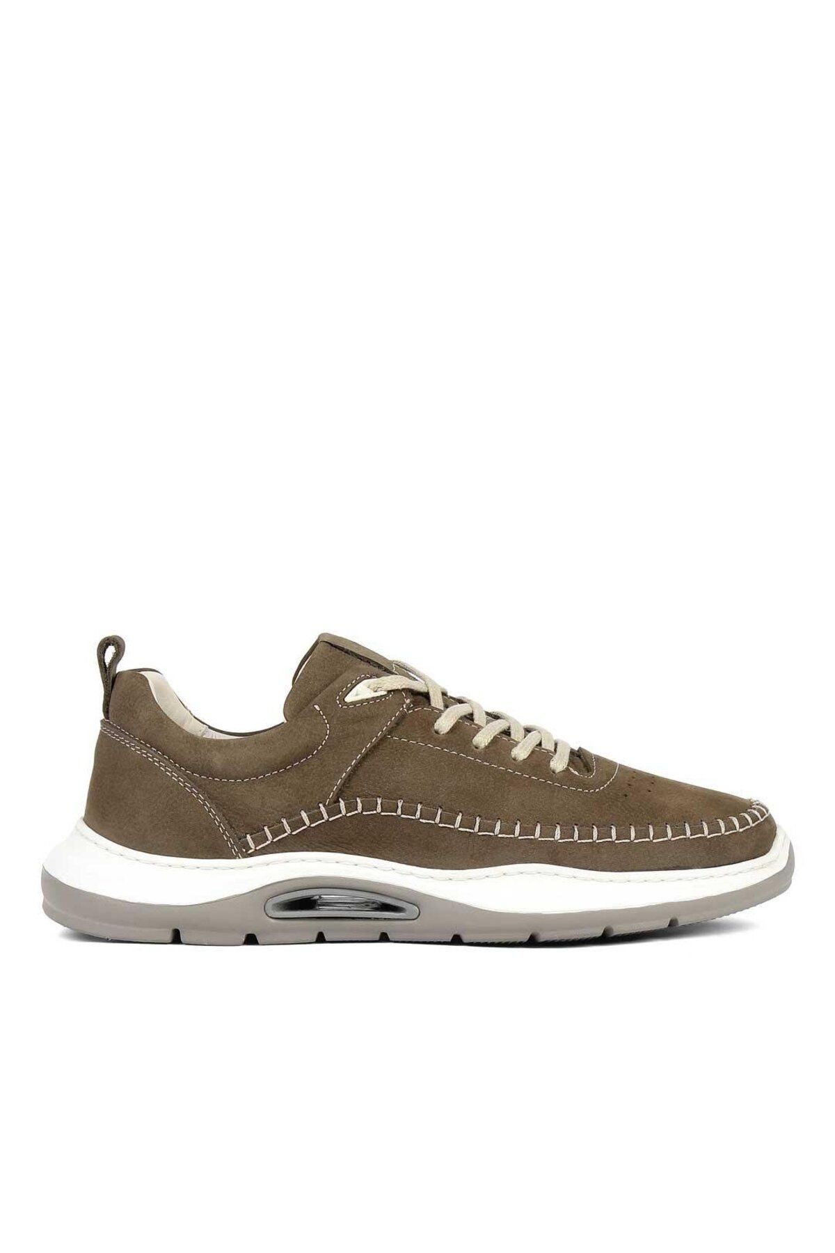 Celal Gültekin Erkek Haki Bağcıklı Kalın Tabanlı Nubuk Deri Sneaker