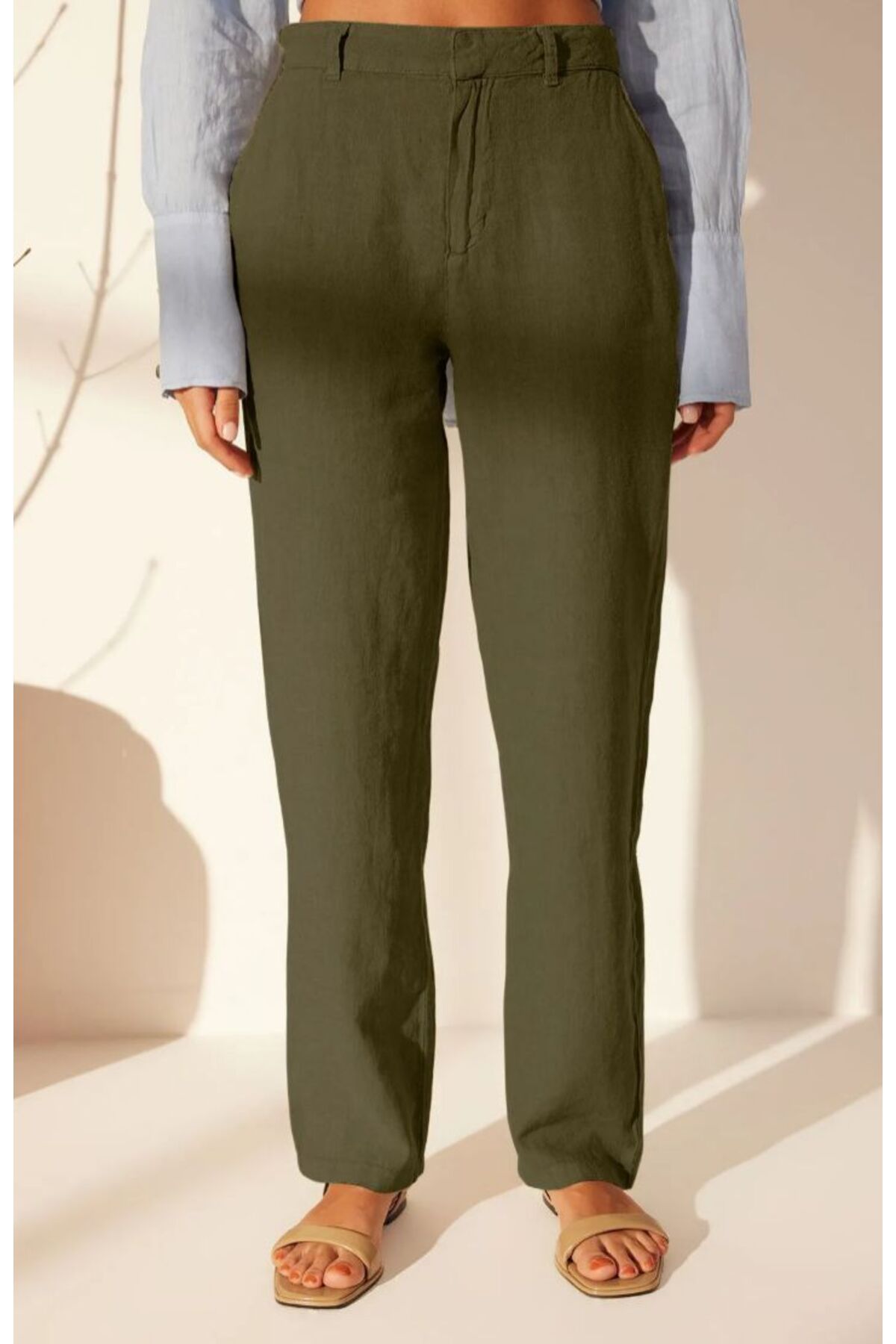 KARACAN COMPANY %100 Keten Yüksek Bel Wide Leg Pantolon