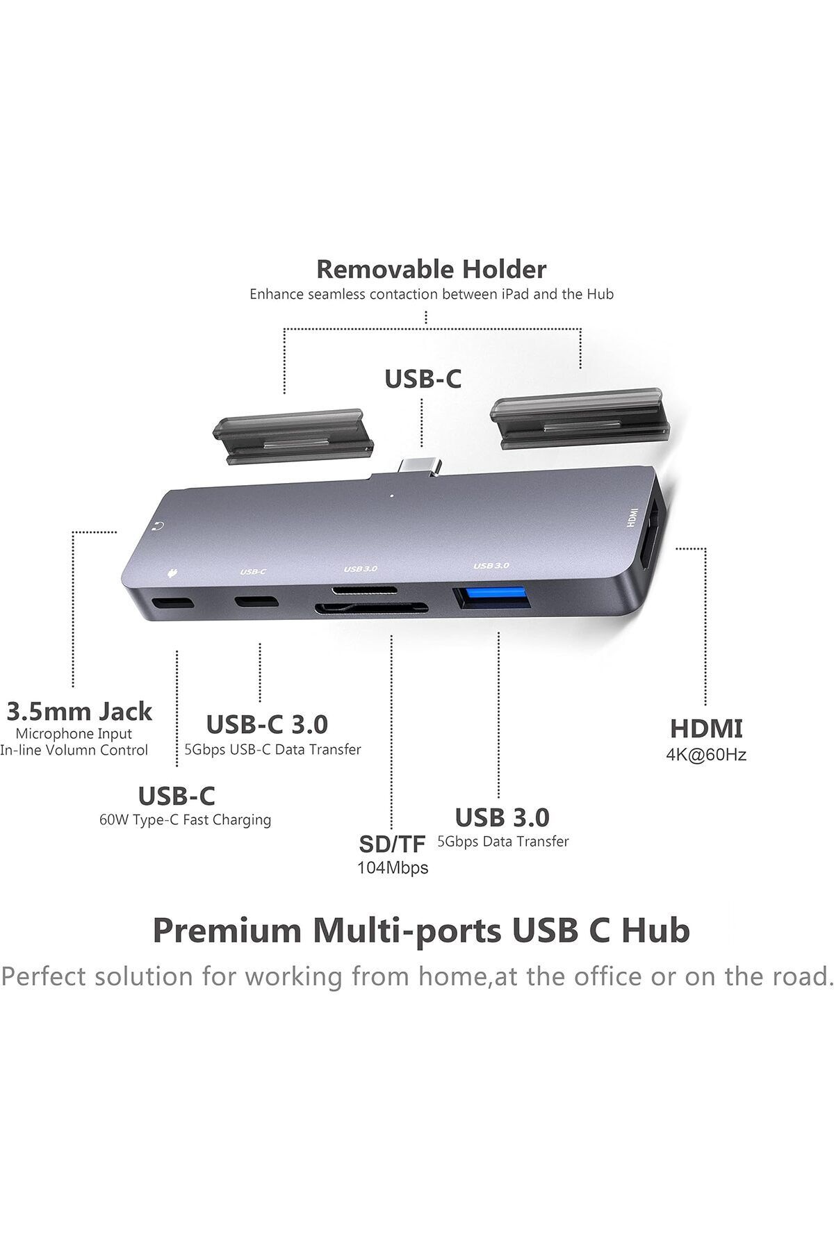 fulina-7 IN 1 USB-C Hub Adapter,Portable,USB-C Power Delivery Allows Two-Way Charging 5