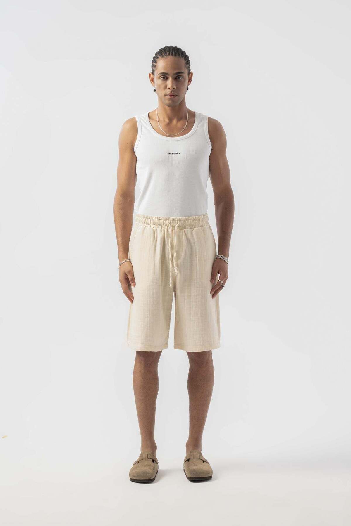 jaceyjace Basic Keten Şort - Bej