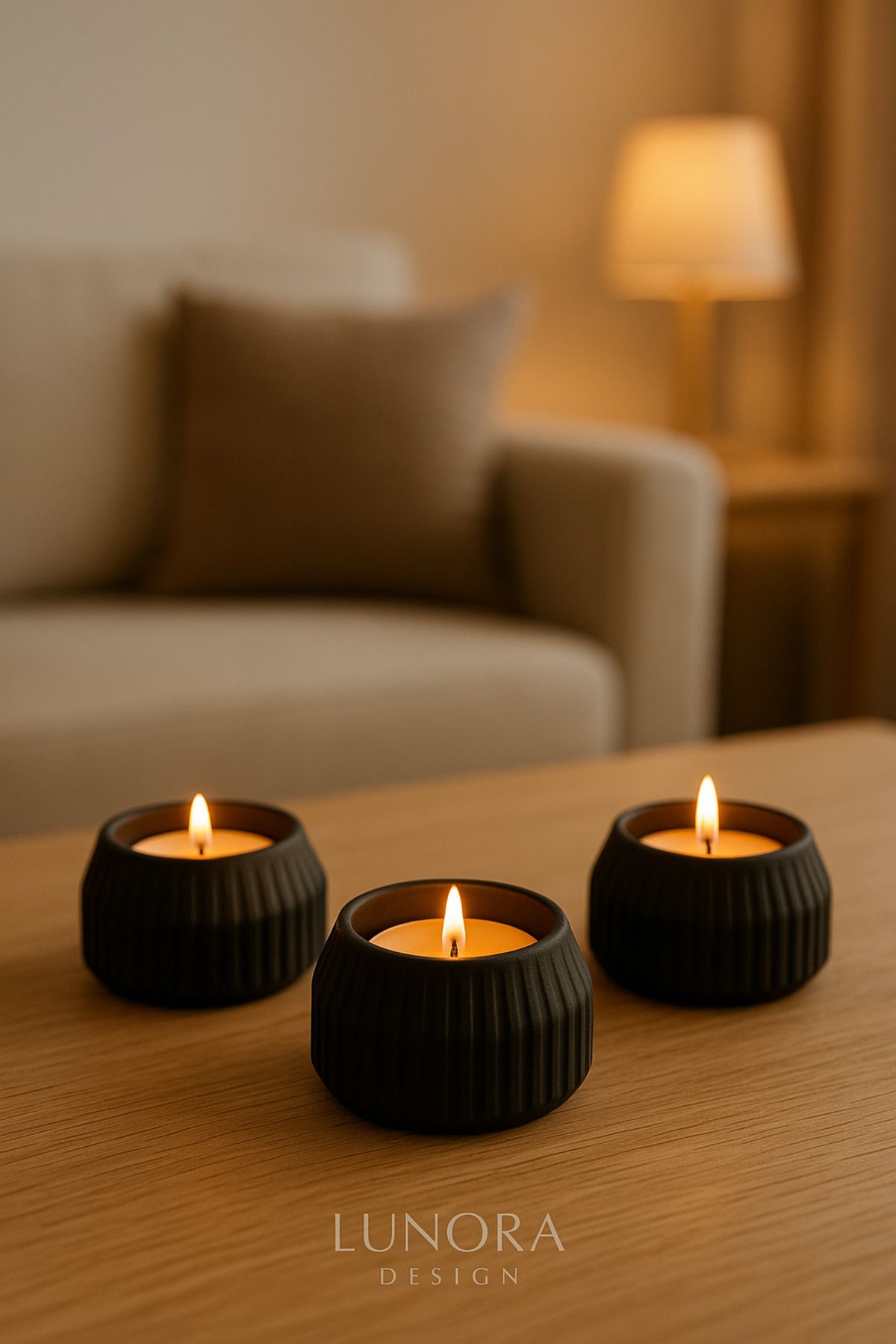 Lunora Design Siyah Modern Dekoratif Mumluk (3'lü Set)