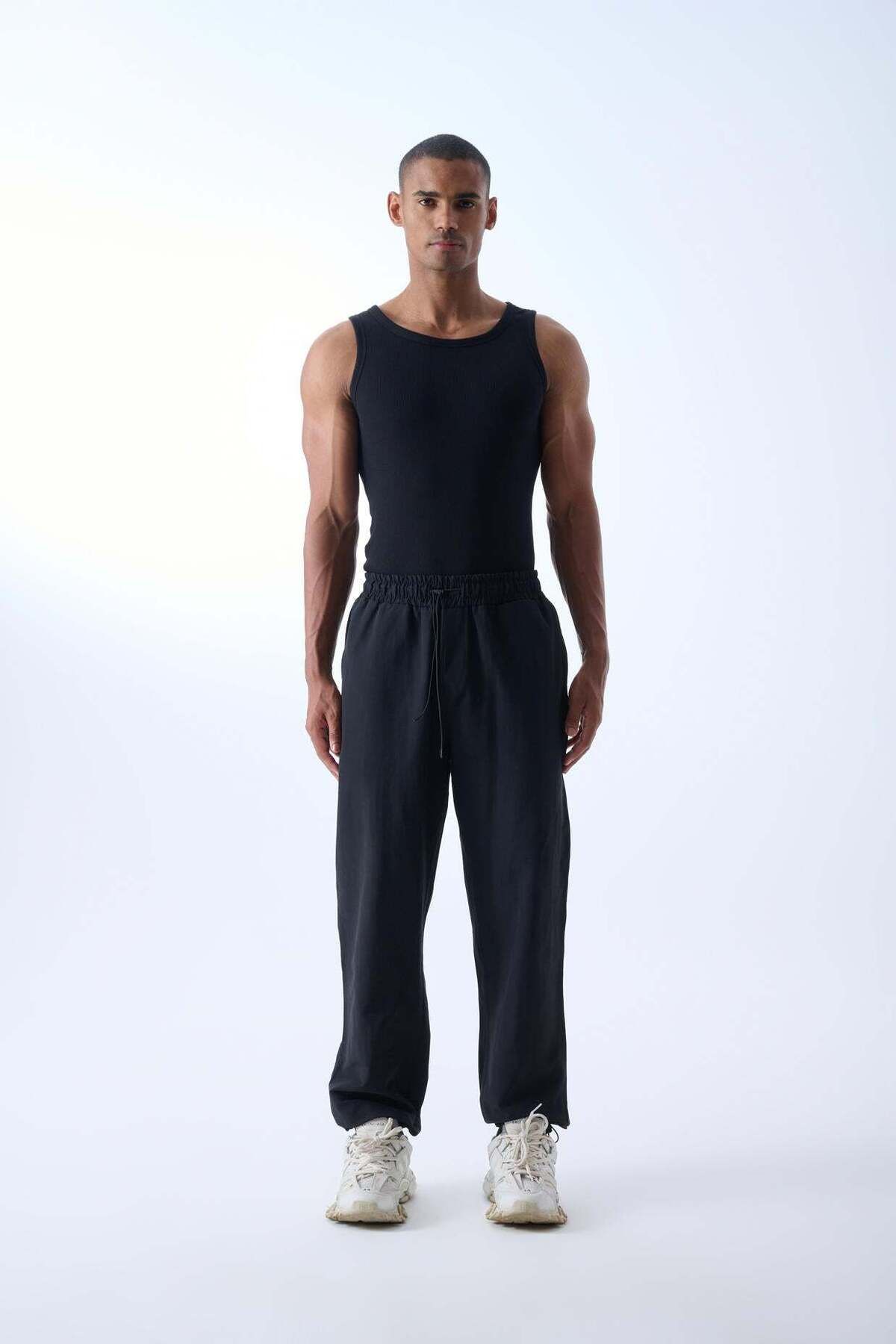 jaceyjace Kargo Cepli Paraşüt Kumaş Jogger Pantolon - Siyah