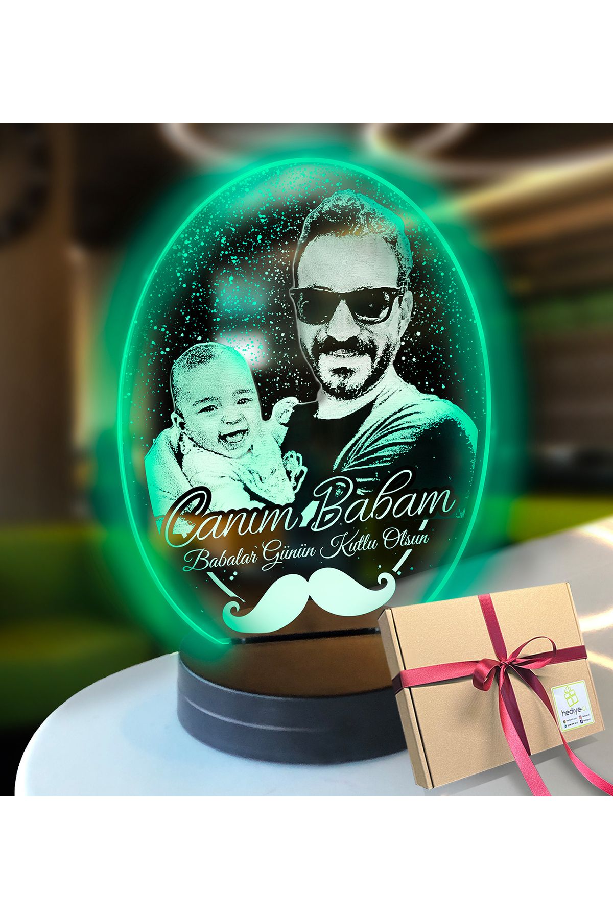 hediye-ci Babaya Özel Oval 3d Modelli Gece Lambası