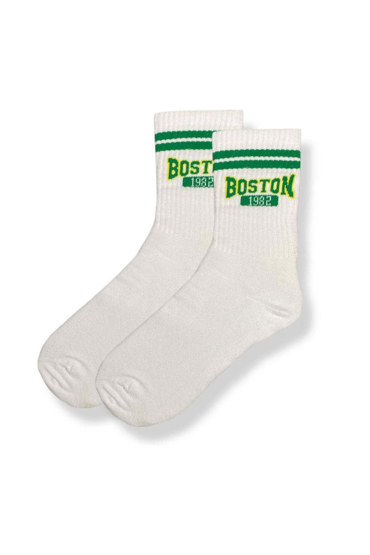 jaceyjace Boston Desen Çorap - Beyaz