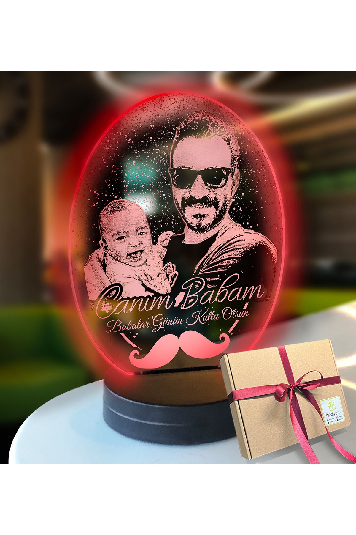 hediye-ci Babaya Özel Oval 3d Modelli Gece Lambası