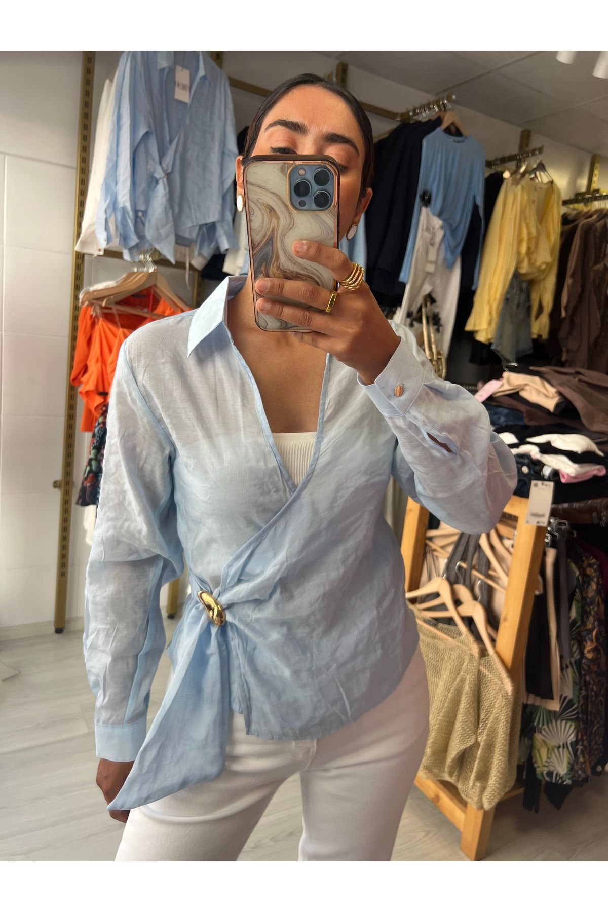 Butik Bağlama detaylı transparan gömlek