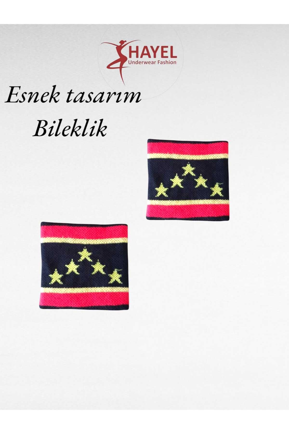 HAYEL 1 Çift Sarı Kırmızı Beş Yıldız Desenli Esnek Tasarımlı Unisex Kadın Erkek Bileklik