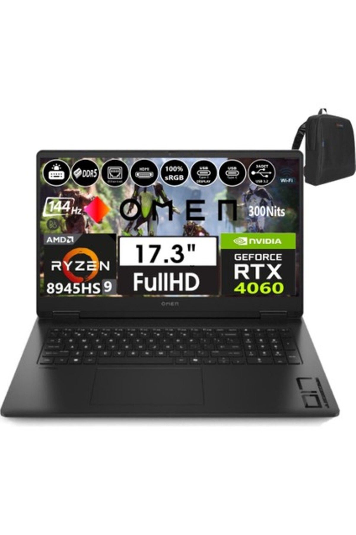 HP Omen Ryzen 9-8945HS 32GB 1TB SSD 8GB/ RTX4070 FDOS 17.3" 144Hz 7ms FHD IPS OMA44QREAW06+ZETTACNT