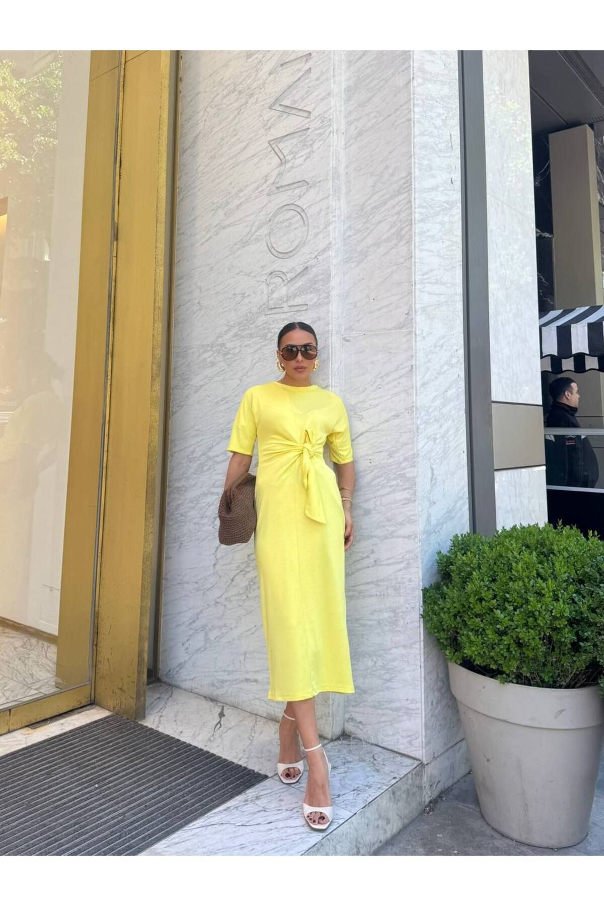 BY SE'MAS WEAR Kadın Yandan Bağlamalı Modal Kumaş Butter Yellow Elbise