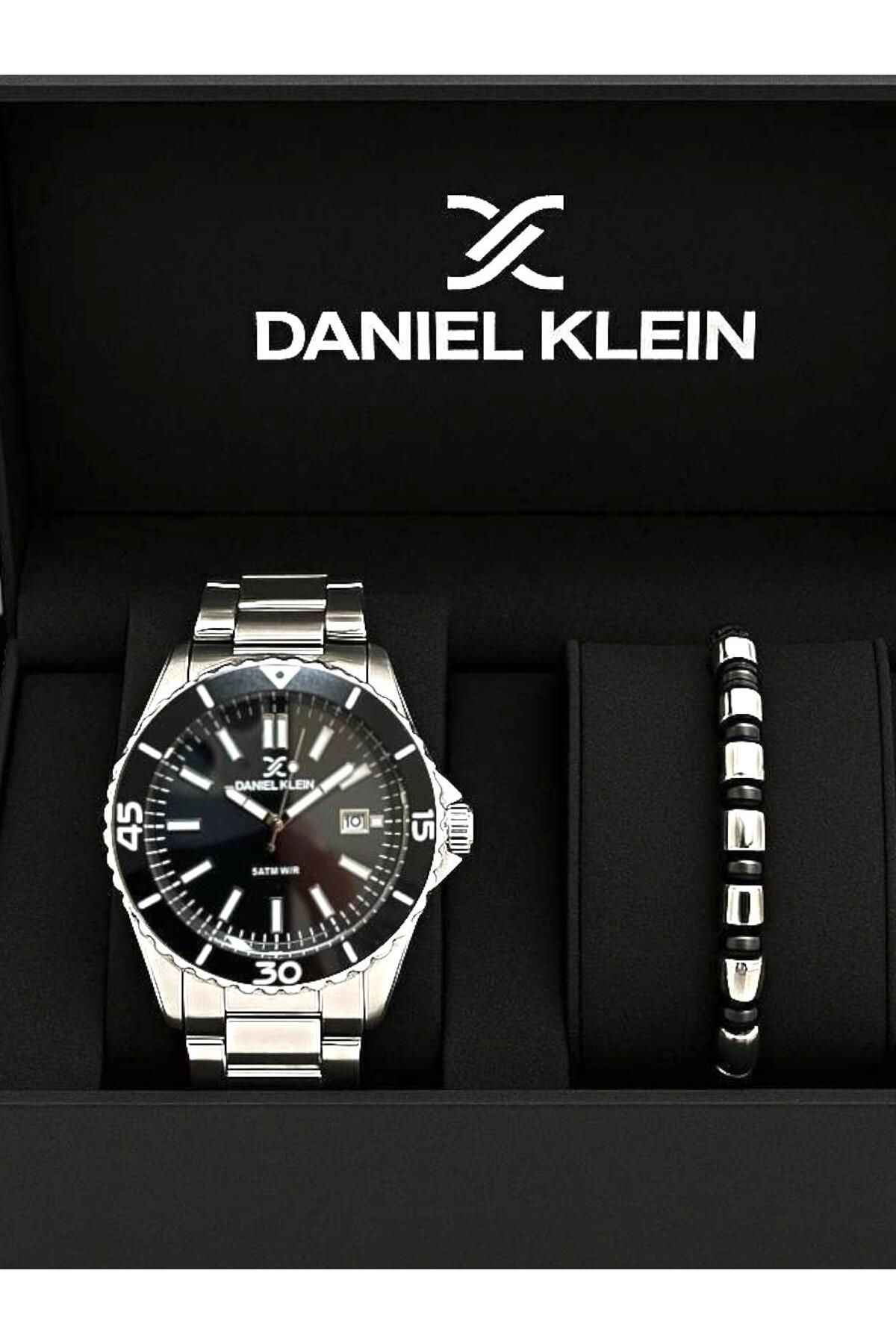 Daniel Klein Marka Gümüş Orijinal Erkek Kol Saati & Bileklik Seti – Şık Hediye Kutusunda