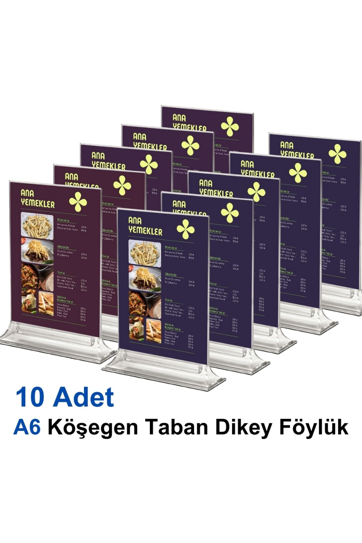 Karlobi A6 Köşeli Taban Dikey Föylük - 10 Adet | Upright Föylük | - | Masaüstü Menü | - | Bilgilendirme |