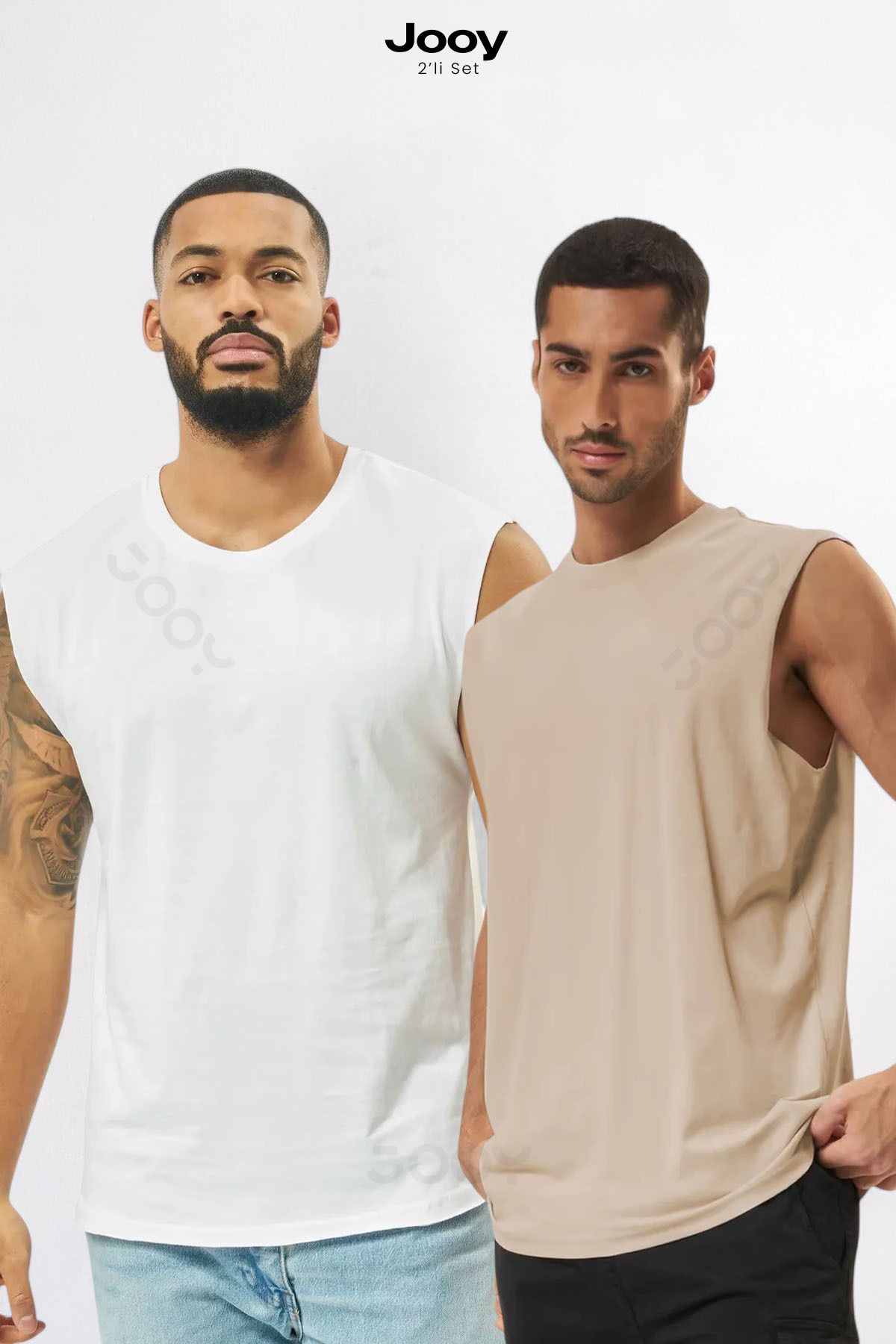 Jooy 2'li Kampanyalı Set Erkek Antrenman Sporcu Atleti Oversize Kolsuz T-Shirt