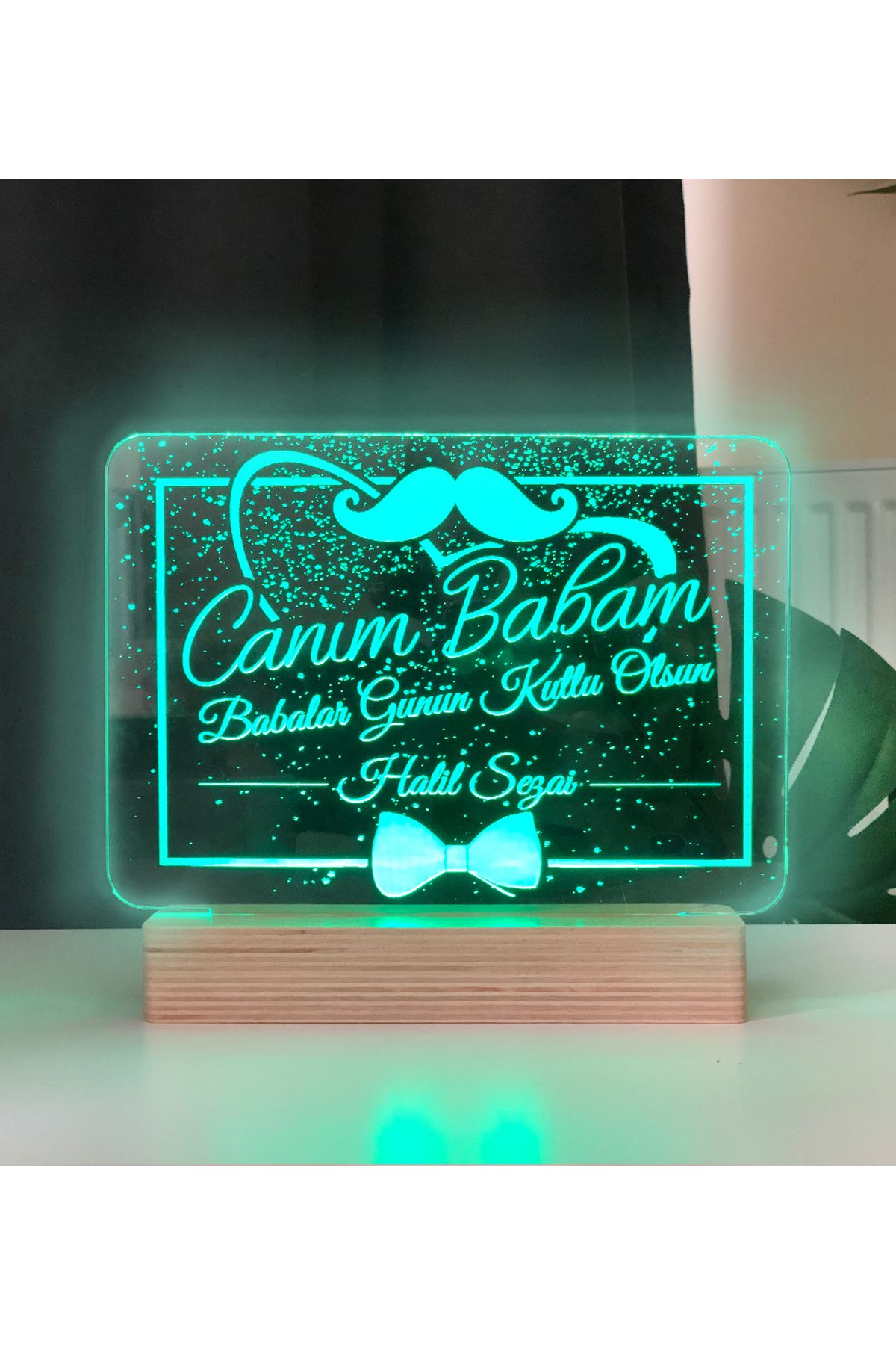 hediye-ci Canım Babam Led Gece Lambası Ahşap Altlıklı