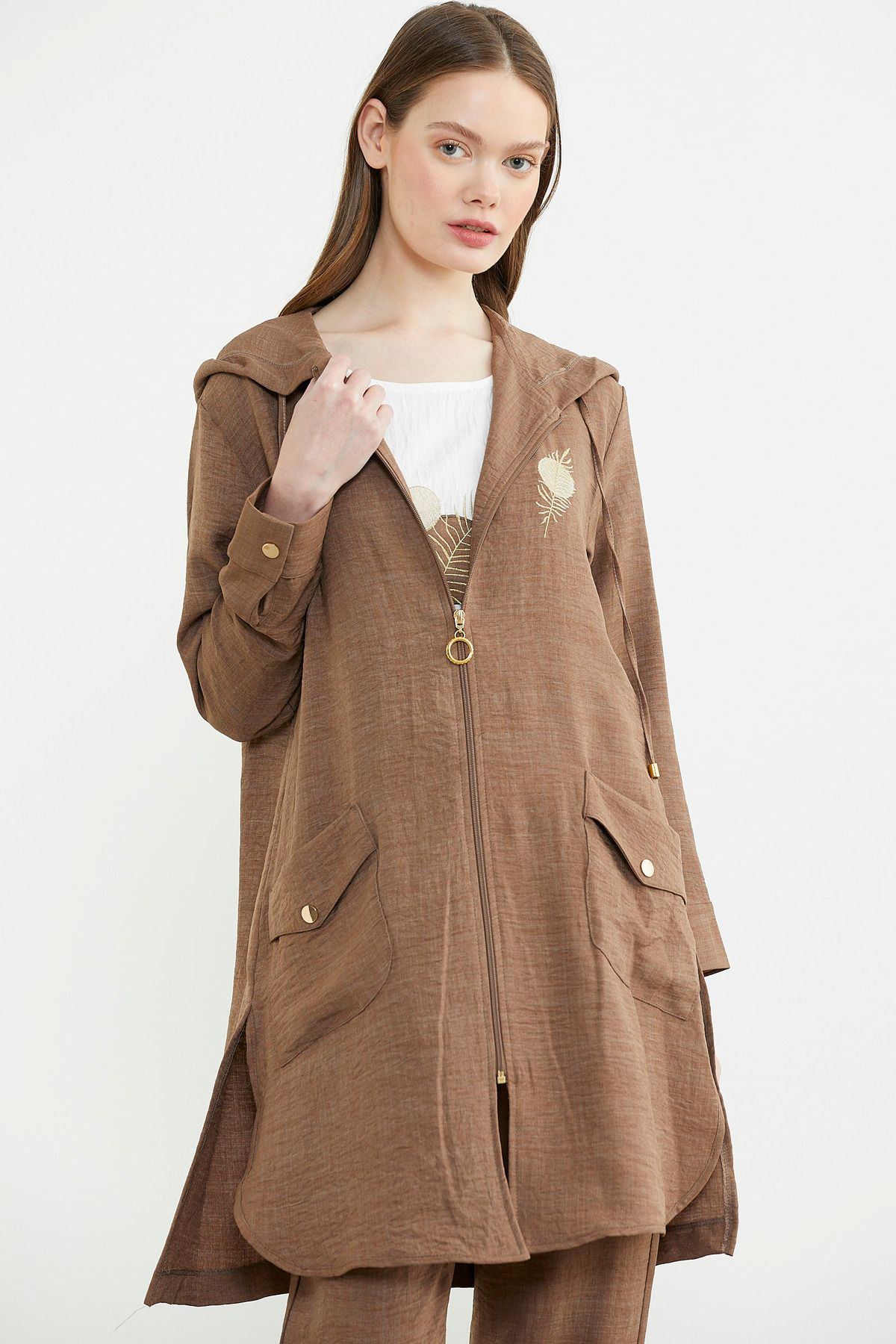 Sementa-Σετ Τριπλό Σετ Λινό Plus Size - Καφέ 3