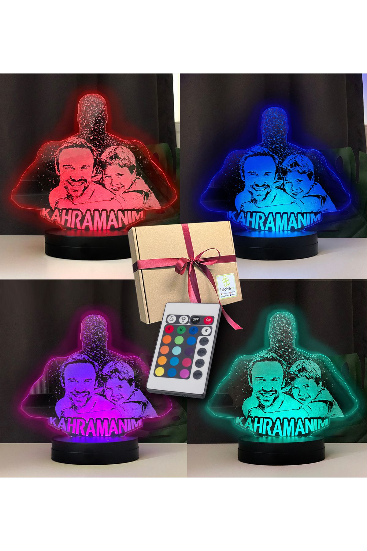 hediye-ci Babalara Özel Kahramanım Modelli Resimli 3d Led Gece Lambası