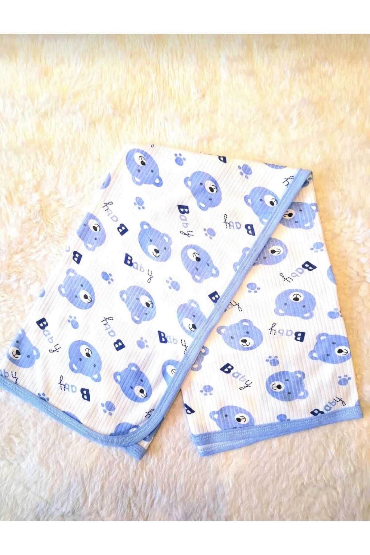 anne dokunuşu gibi KUZUM BEBE Ayıcık Baskılı Tek kat Penye Bebe Battaniye 80x90 cm