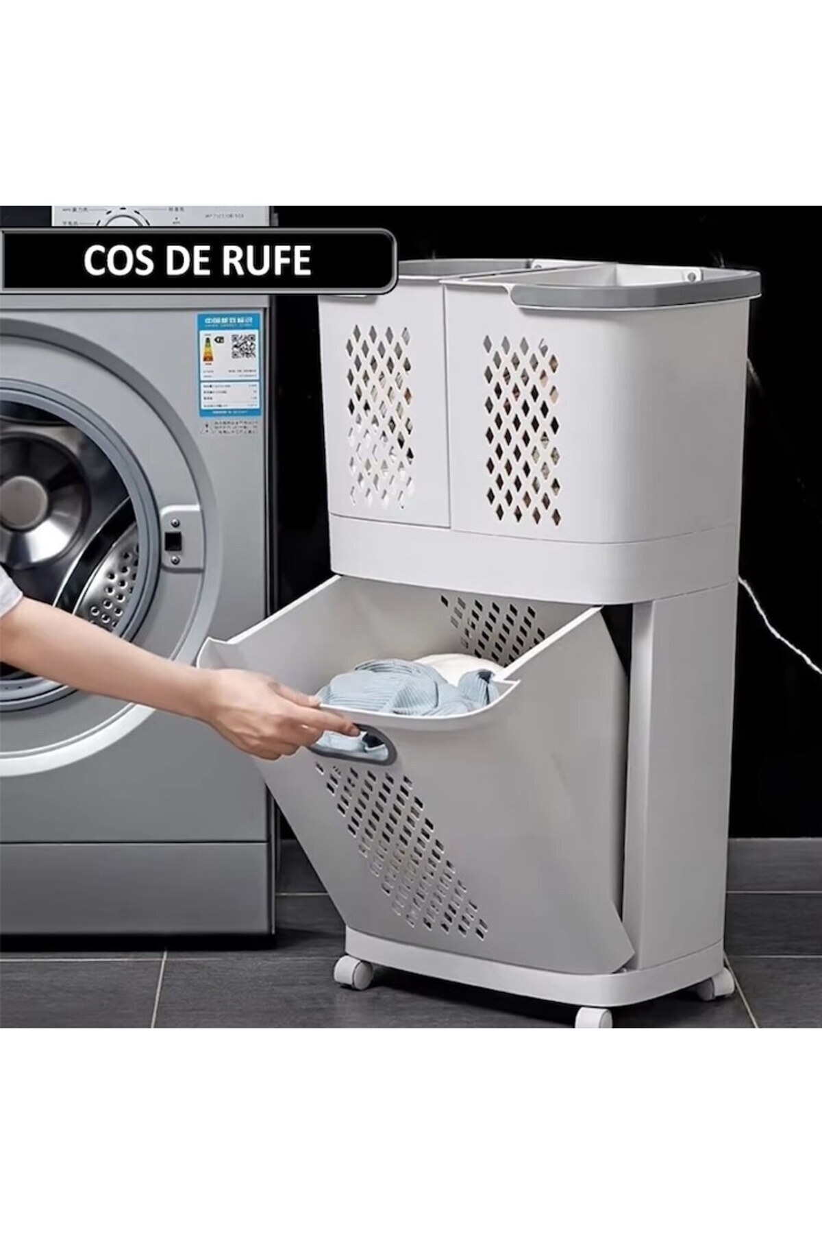 NEXTLY-Cos De Rufe, Jucarii Copii Si Alte Obiecte , 3 Compartimente, 4 Roti Detasabile, 2 Cosuri 2