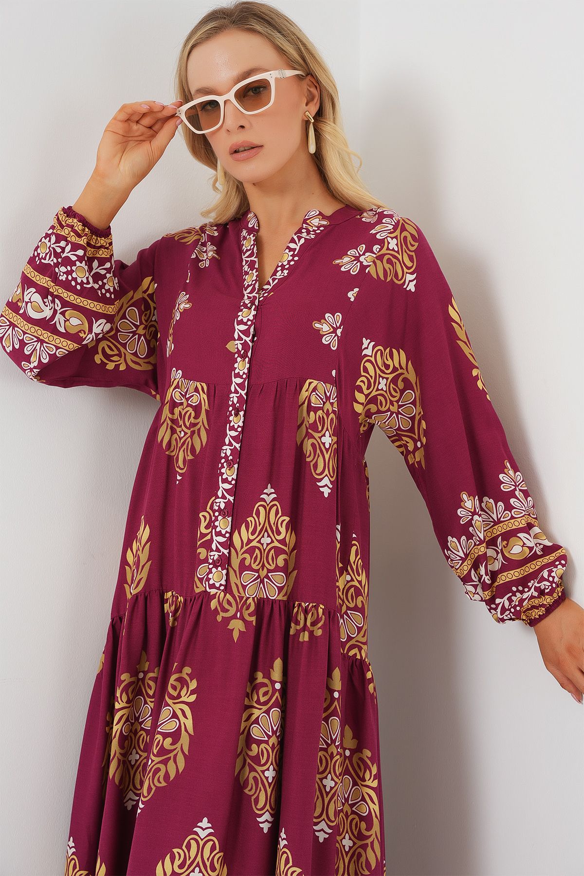 Bigdart-2423 Authentic Patterned Hijab Dress - Z.Burgundy 5