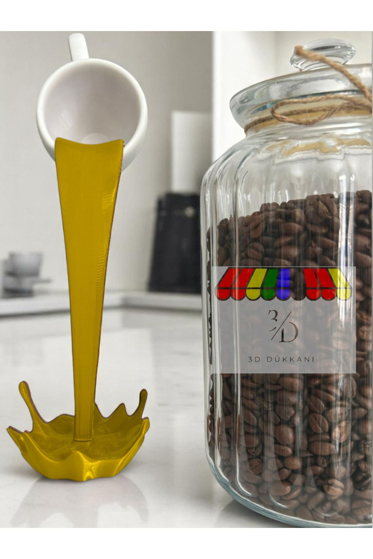 3D Garage Dökülen Kahve Figürü - Dekoratif - Kahve Köşesi - Coffee Corner - 25cm Büyük Boy