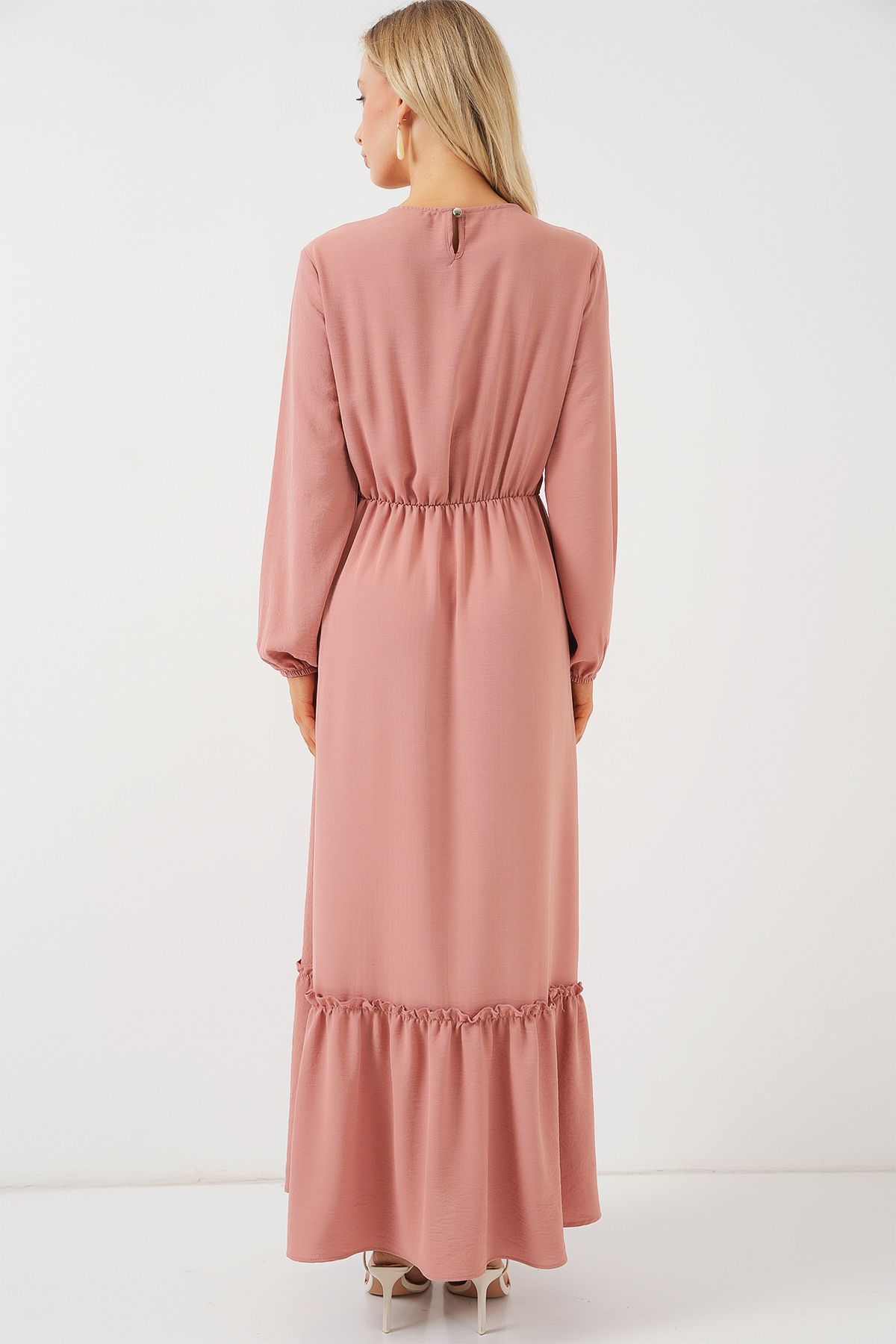 Bigdart-Rochie lungă cu hijab brodat pentru femei 2550 - Pudra 6