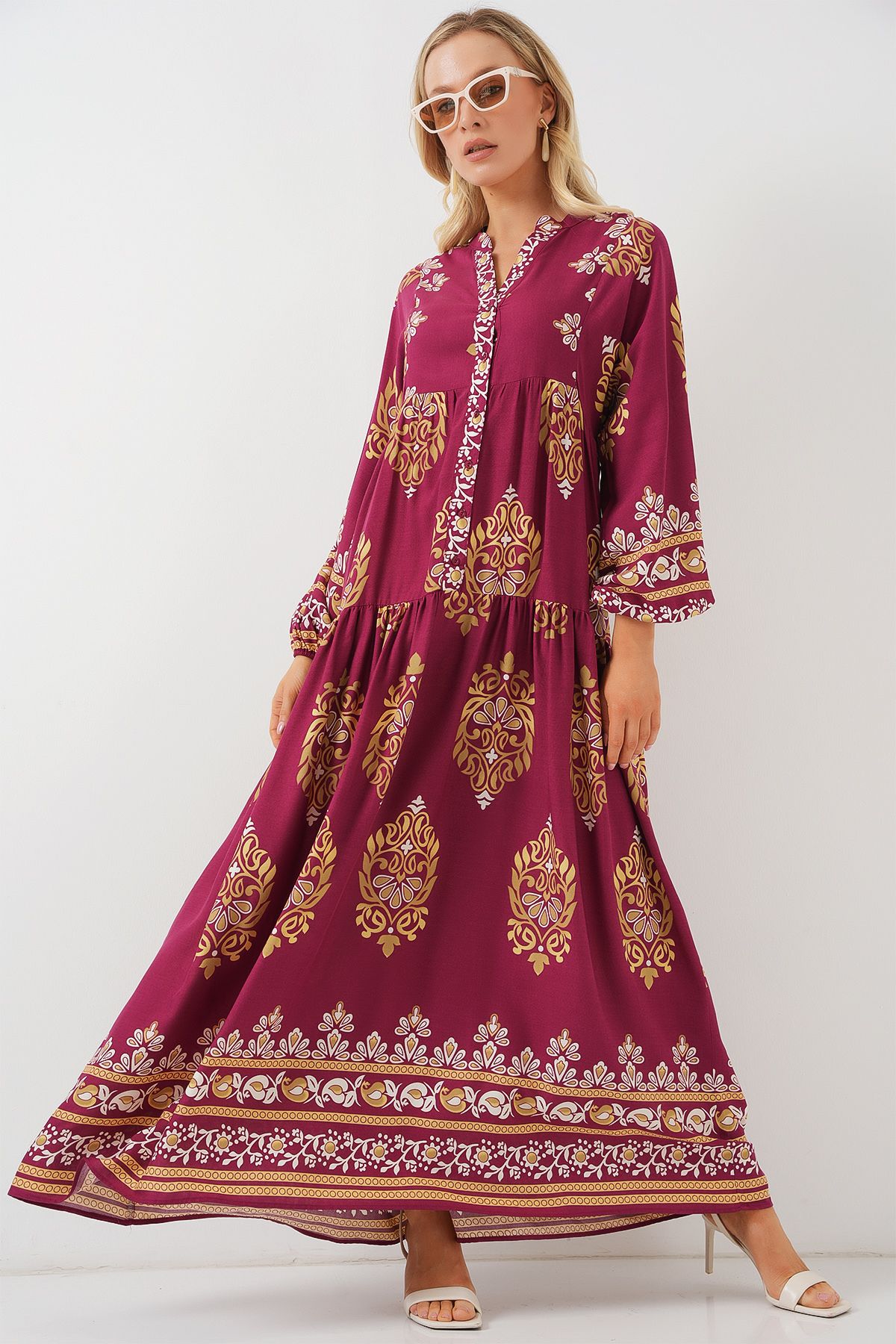 Bigdart-2423 Authentic Patterned Hijab Dress - Z.Burgundy 4