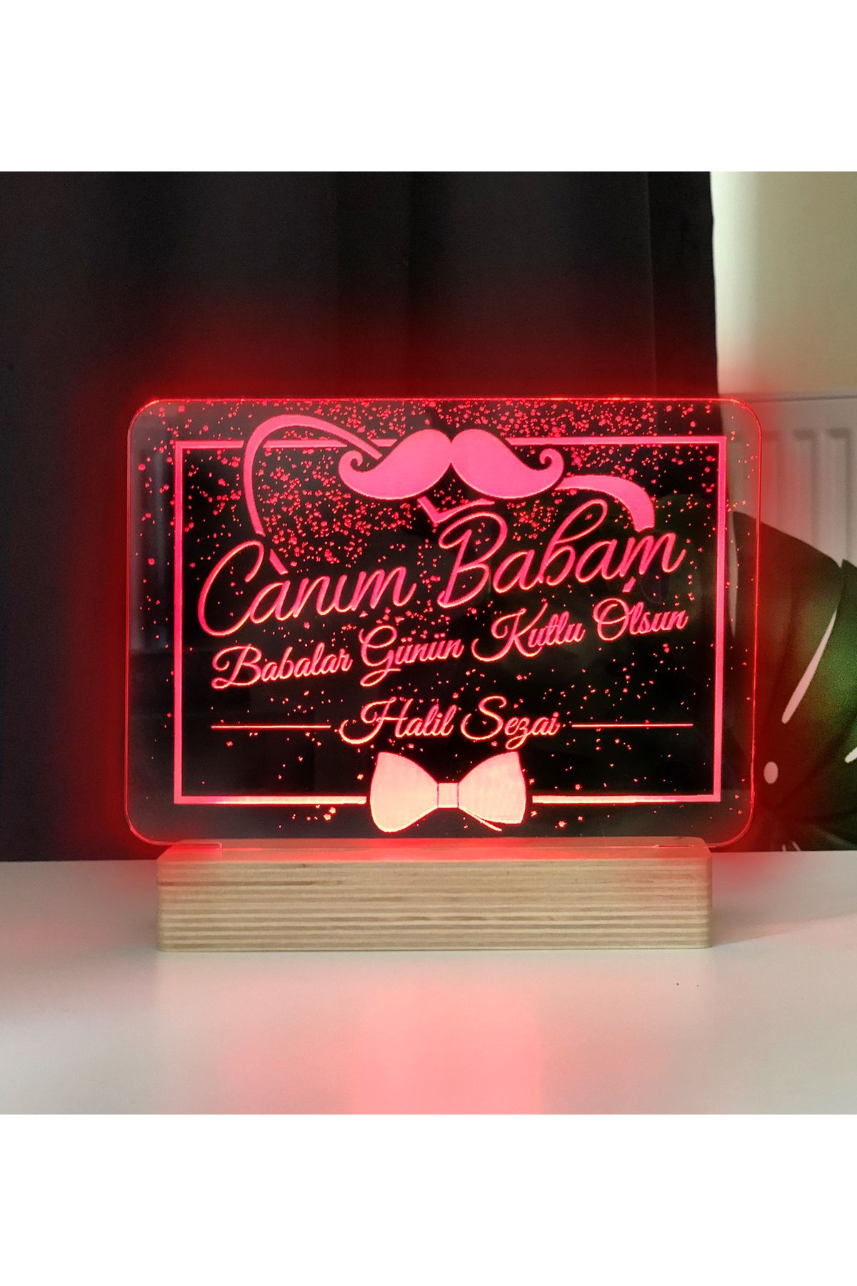 hediye-ci Canım Babam Led Gece Lambası Ahşap Altlıklı