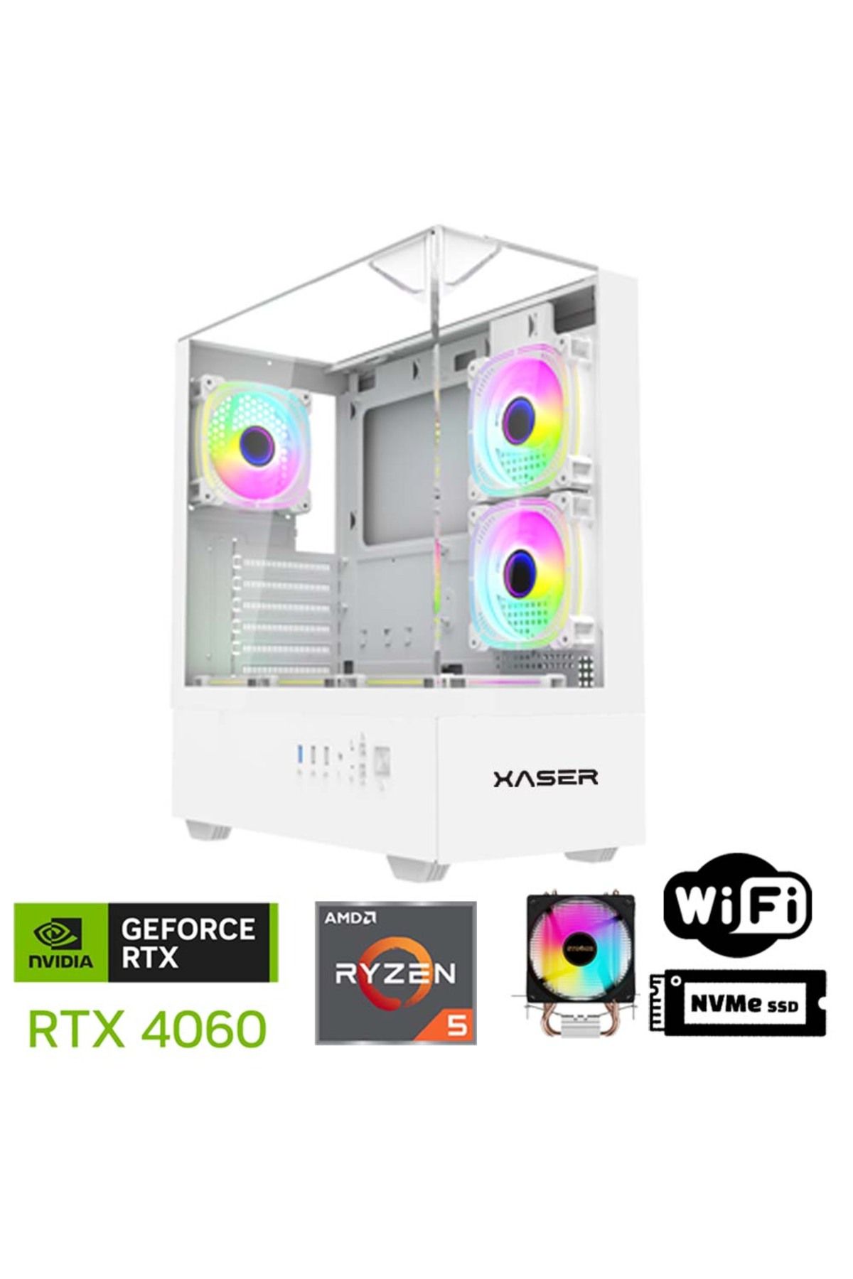 XASER Xsr1097 Ryzen 5 8400F 32GB DDR5 Ram 1TB M.2 NVMe SSD 8GB RTX4060 Beyaz Oyuncu Masaüstü Bilgisa