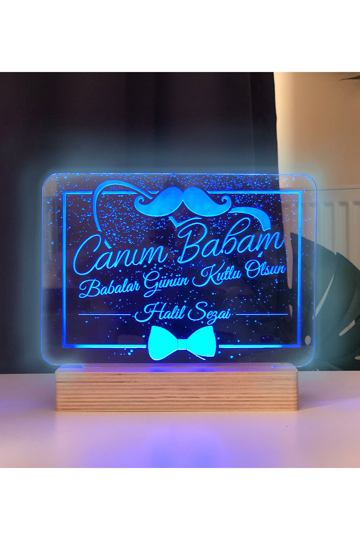 hediye-ci Canım Babam Led Gece Lambası Ahşap Altlıklı
