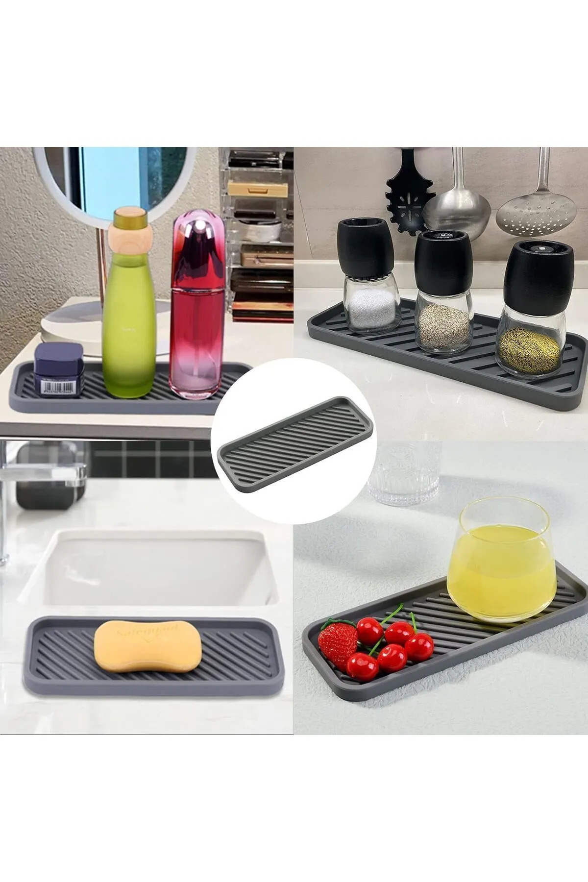 TİNEKE Silicone Oil Pot Oil Stand Base, Multi-Purpose Organizer Presentation Stand, Soap Dish Base 1 Pc Black