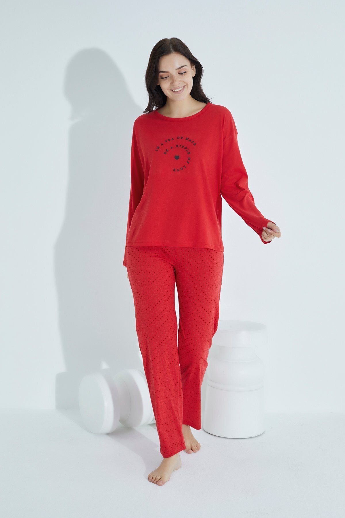 TAMPAP Kadın Desenli Pijama Takımı Bisiklet Yaka Waynap 959