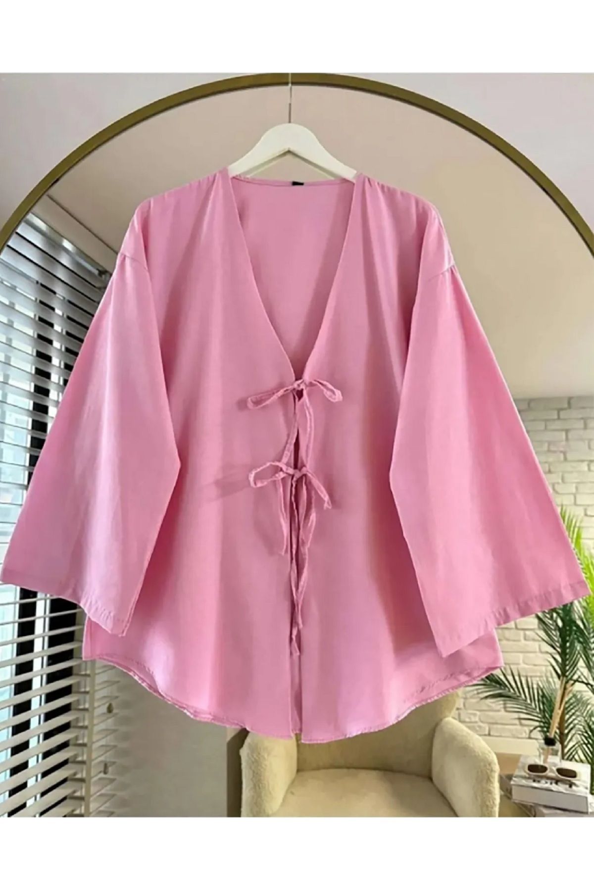Genel Markalar Önü Baglamalı Pembe Kimono Tunik