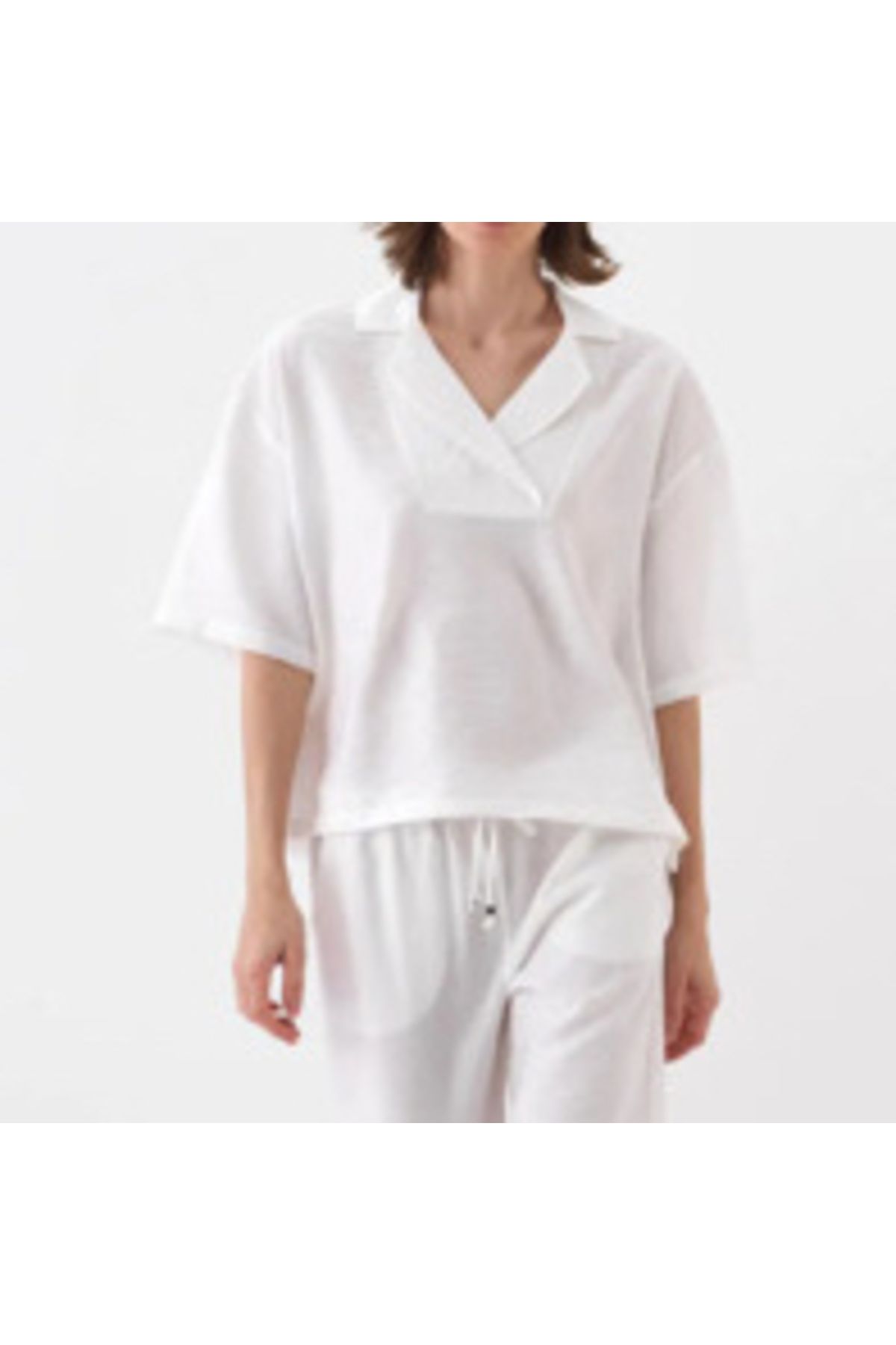 Bemore34 GÖMLEK YAKA OVERSIZE BEYAZ BLUZ