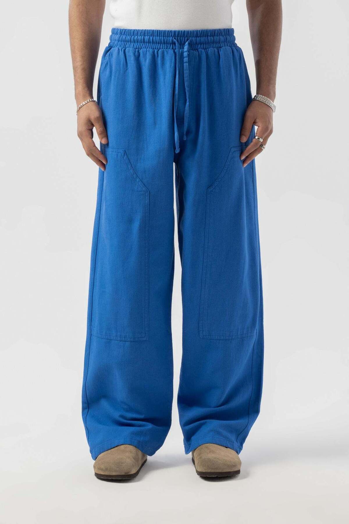 jaceyjace Baggy Keten Pantolon - Saks Mavisi