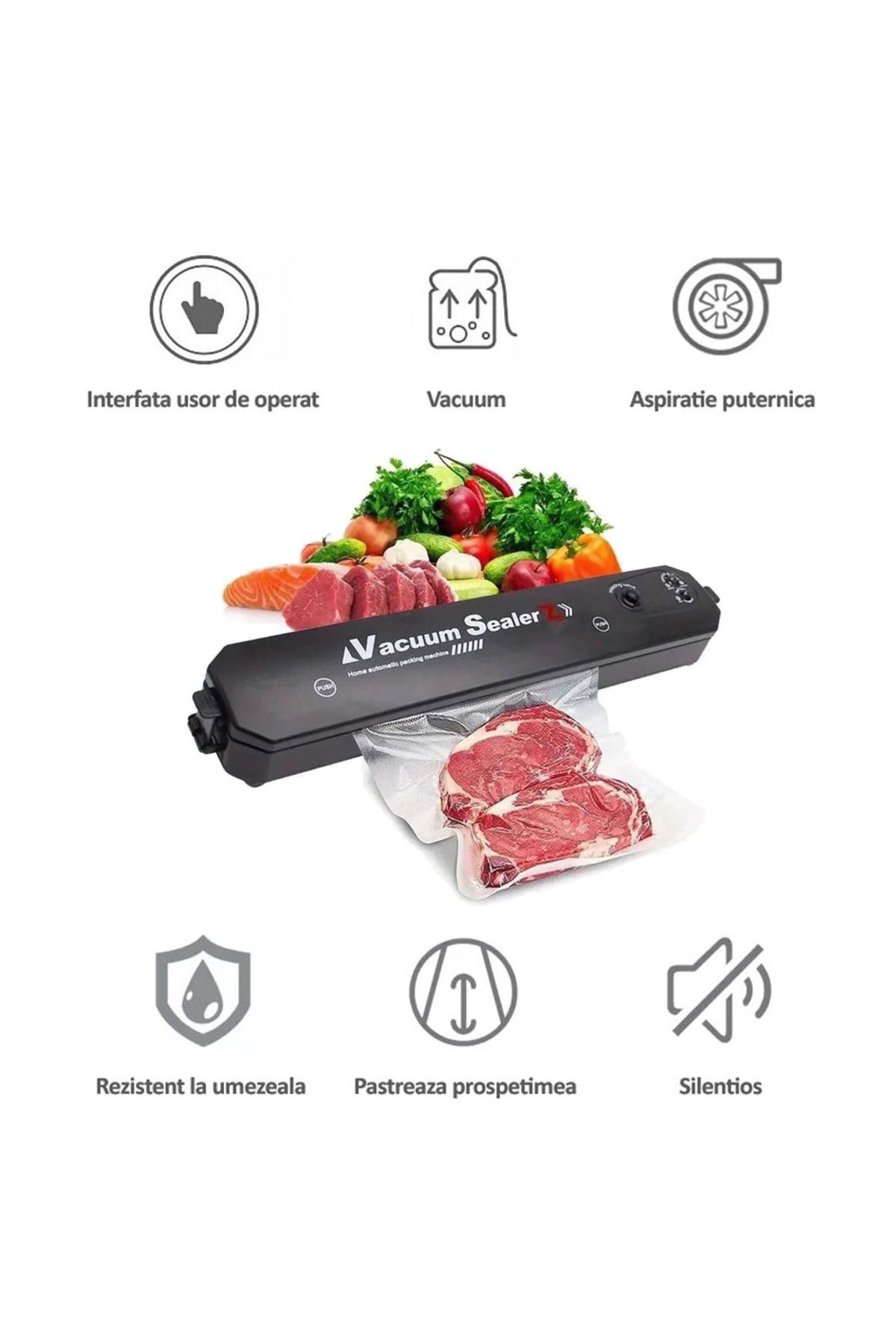 NEXTLY-Set Aparat De Vidat Si Sigilat Cu Vacuum Si 2 Role Pungi Pentru Vidat 500x15cm , Pentru 4