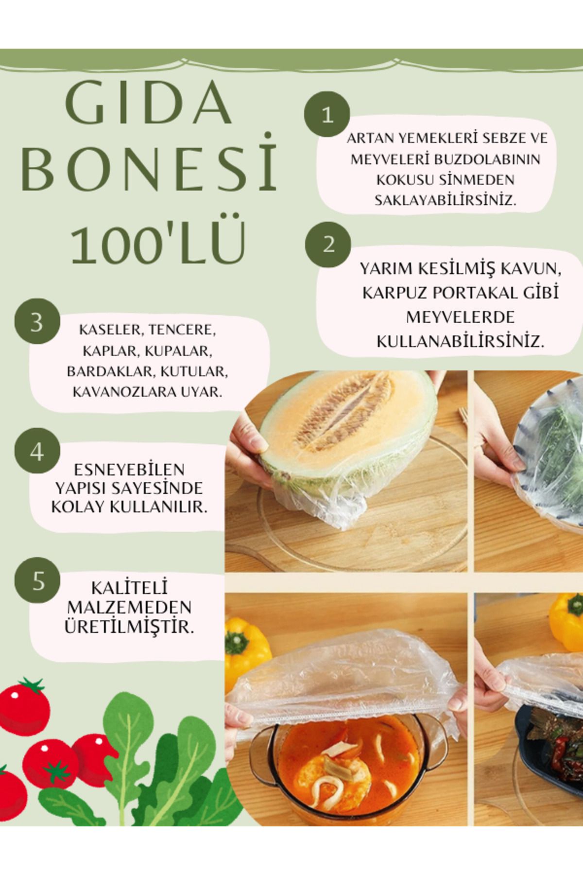 MEZ-PACK 100 Adet Pratik Ve Tazeliği Koruyan Lastikli Gıda Bonesi Tabak Tencere bonesi *Ekstra Kaliteli*