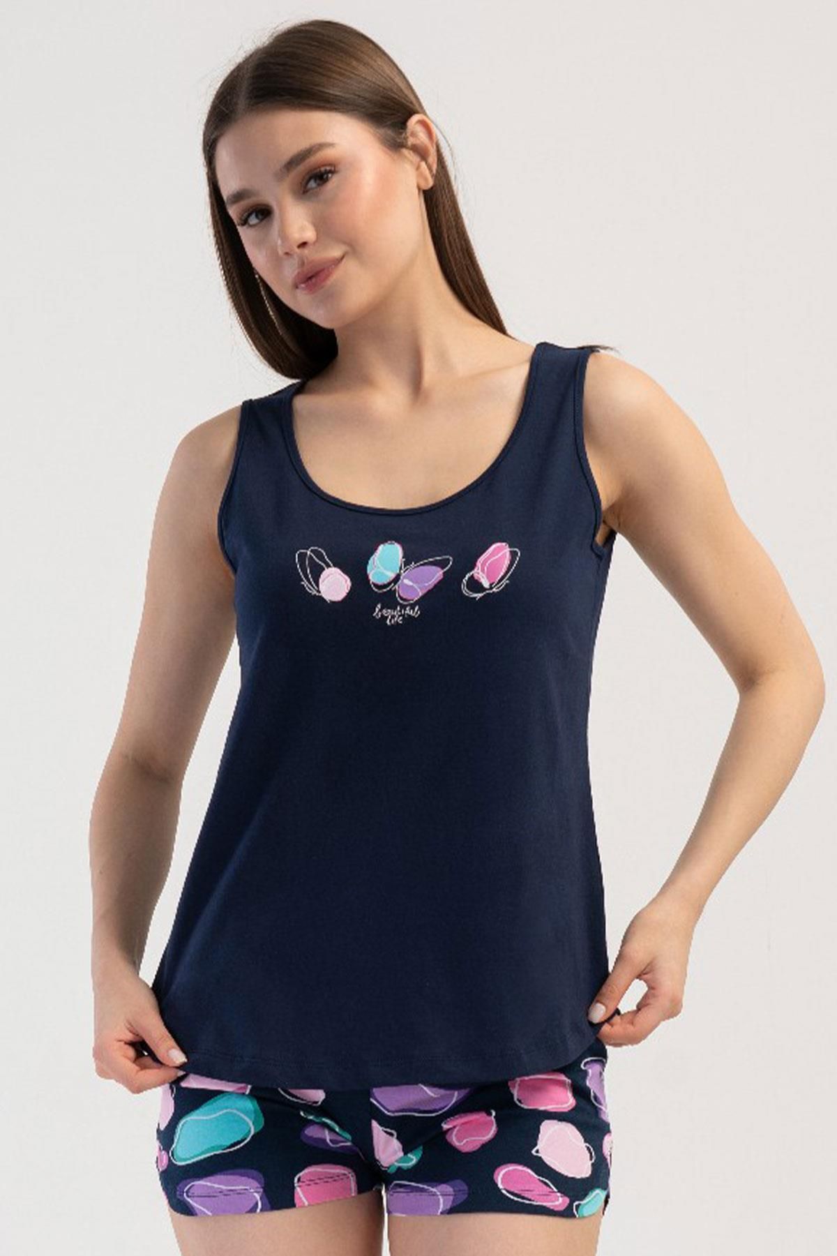 VİENETTA Kadın Kalın Askı Lacivert Şortlu Pijama Takım C2T5N2O804