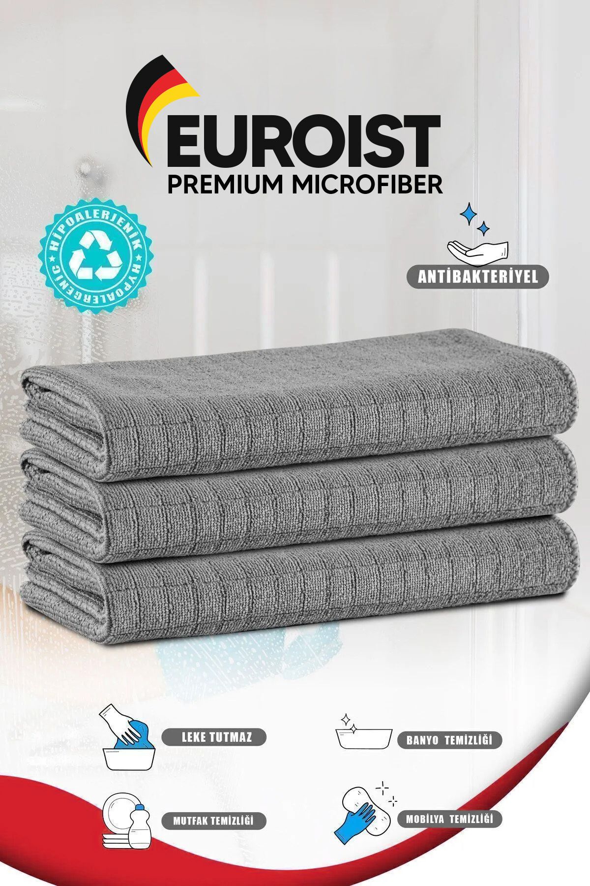 euroist Mikrofiber Telli Zor Kir Temizlik Bezi | Mutfak, Halı, Koltuk, Banyo Temizliği (3 ADET)