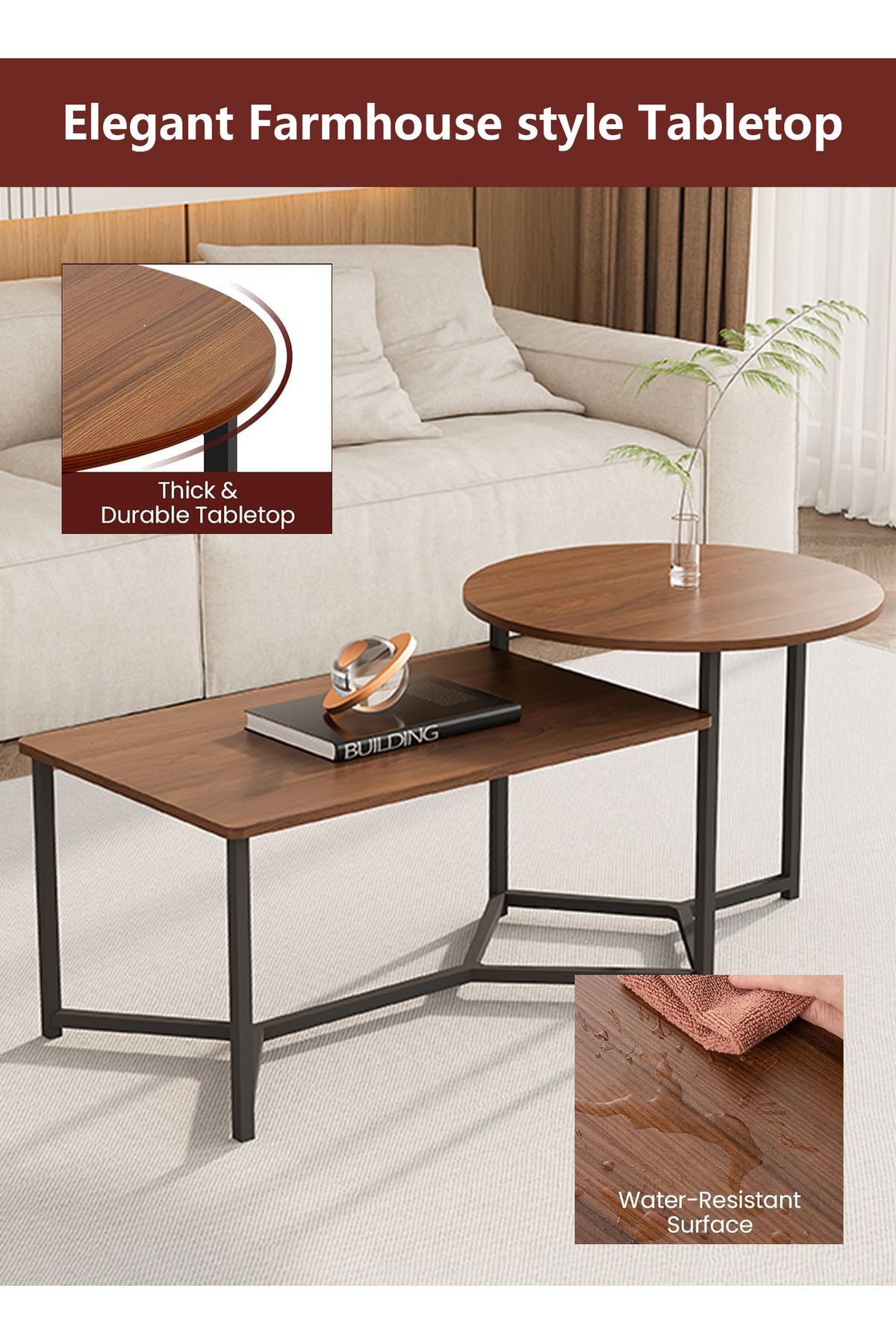AnneFish-Double Layer Coffee Table Simple European Style Double Layer Home Sofa Center Table For Living Room 5