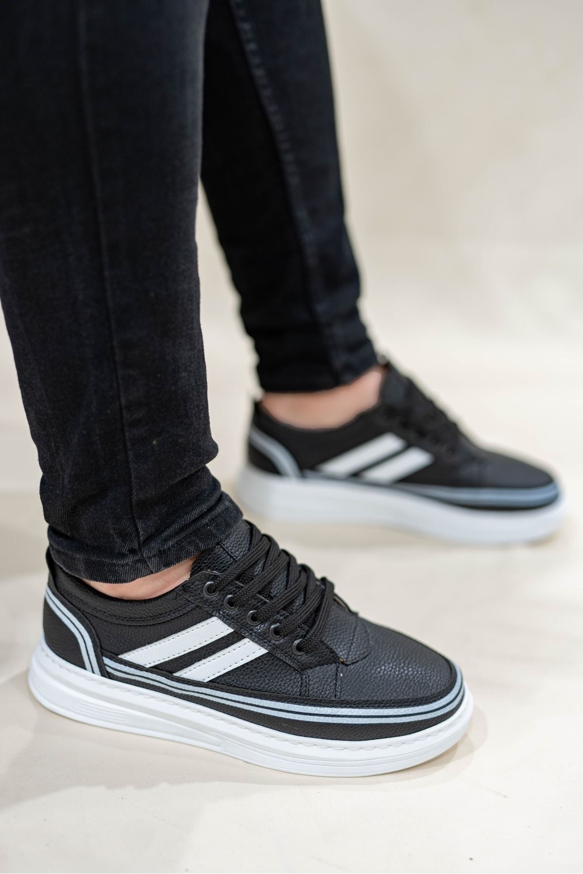 Nubbock Erkek Siyah Çizgili Bağcıklı Günlük Casual Ayakkabı Sneaker NK4048