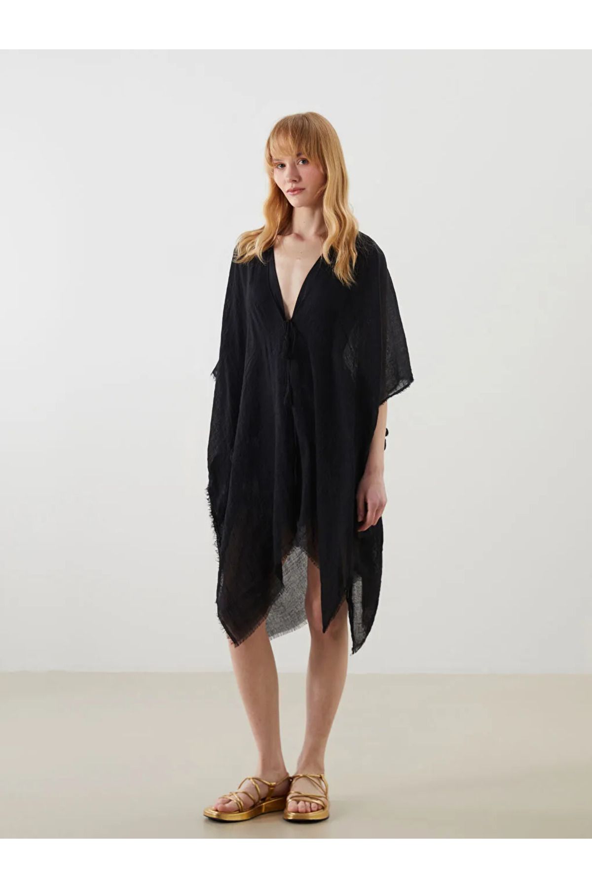 LC Waikiki LCW ACCESSORIES Siyah Şal Yaka Kadın Kimono