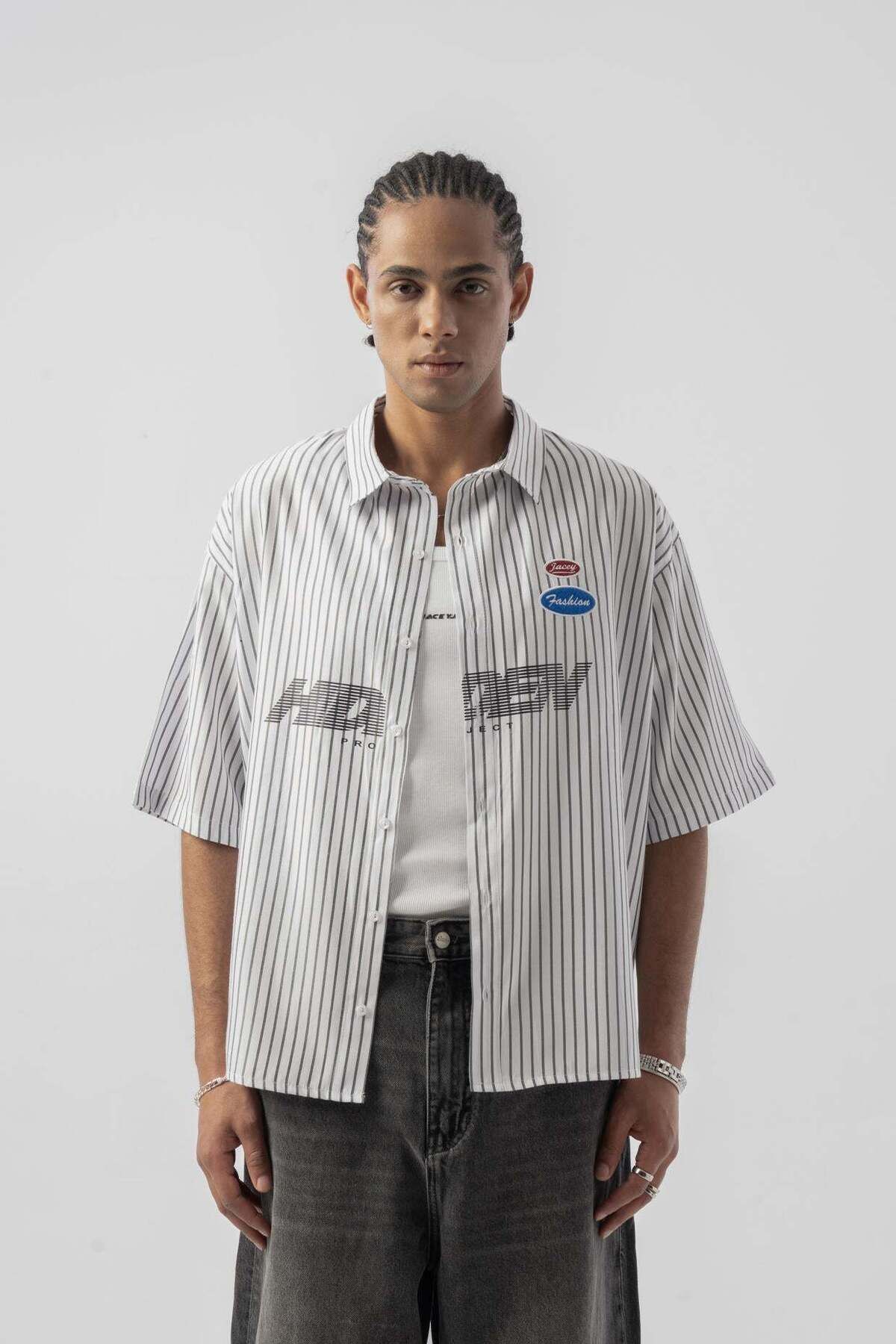 jaceyjace Patch Detaylı Oversize Gömlek - Beyaz