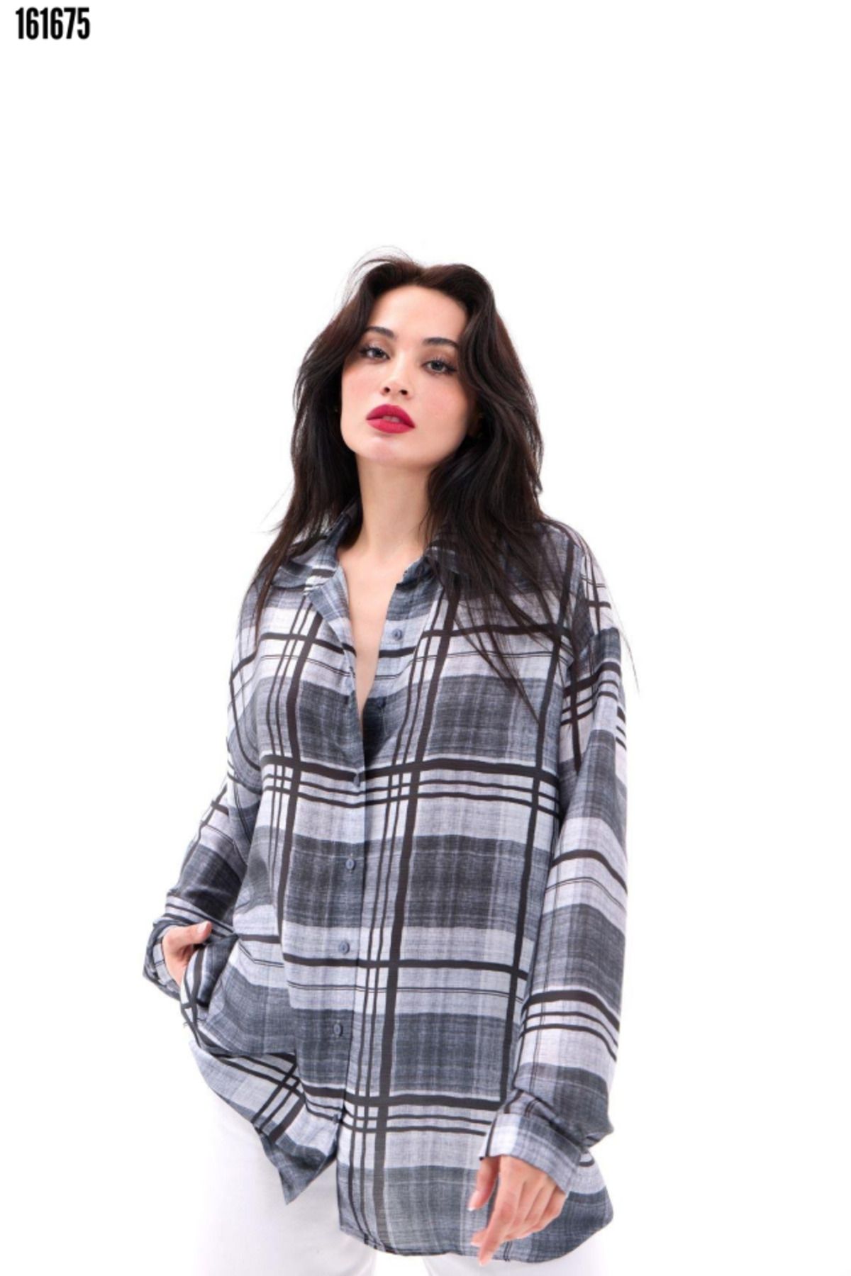 Modayakamoz Relaxed Fit Ekoseli Kadın Çok renkli Uzun Kollu Gömlek