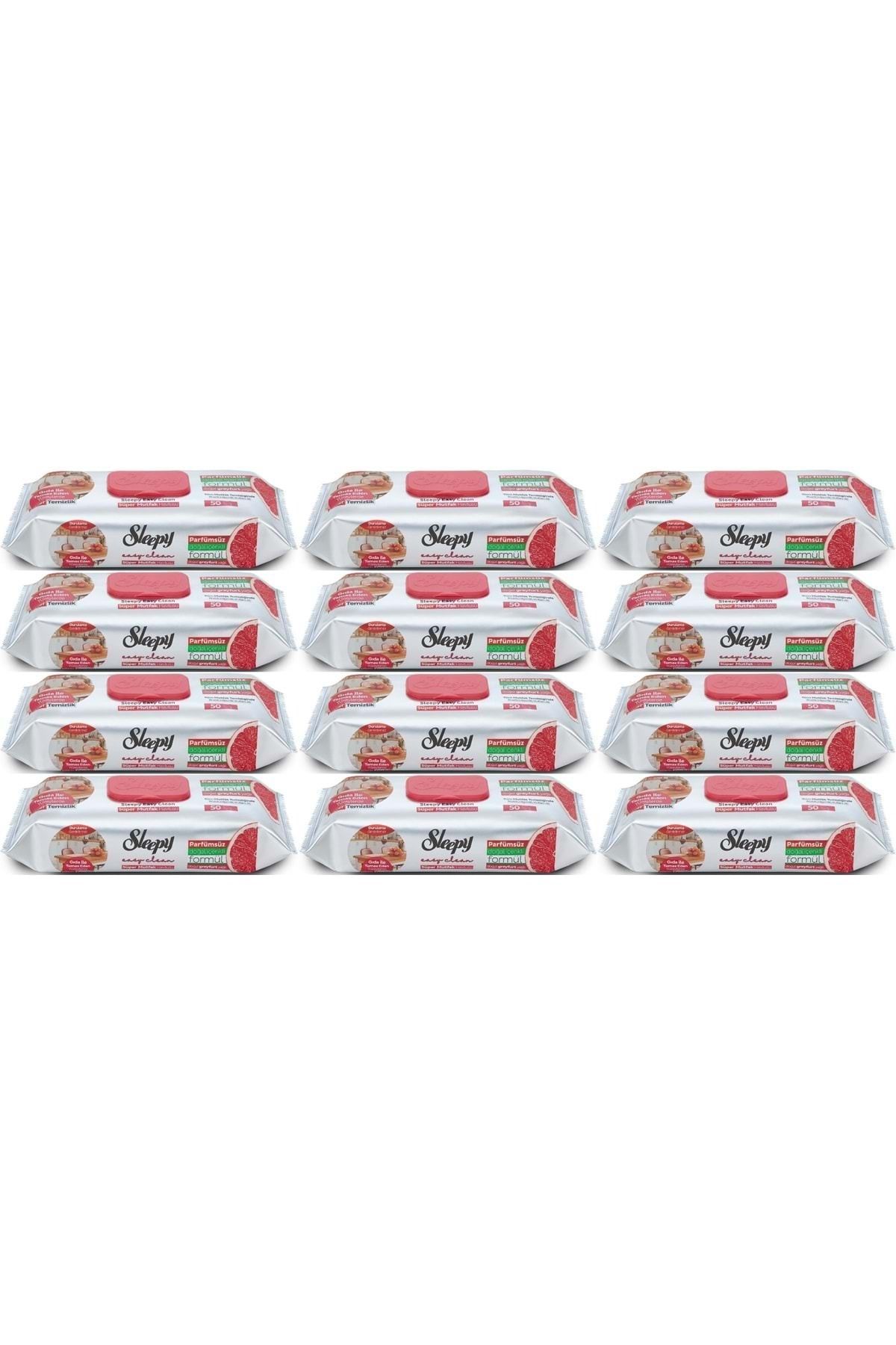 Sleepy Easy Clean Yüzey Temizlik Mutfak Havlusu-Mendili 50 Yaprak Greyfurt Yağlı (12Li Set) 600Yprk