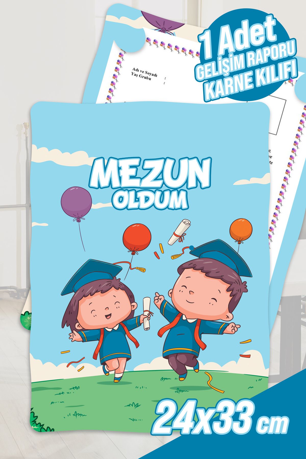 colortouch Mezun Oldum Çocuklar 2 A4 Ana Sınıfı Gelişim Raporu Karne Kılıfı ( Kabı ) 1 Adet Karne Süsleme